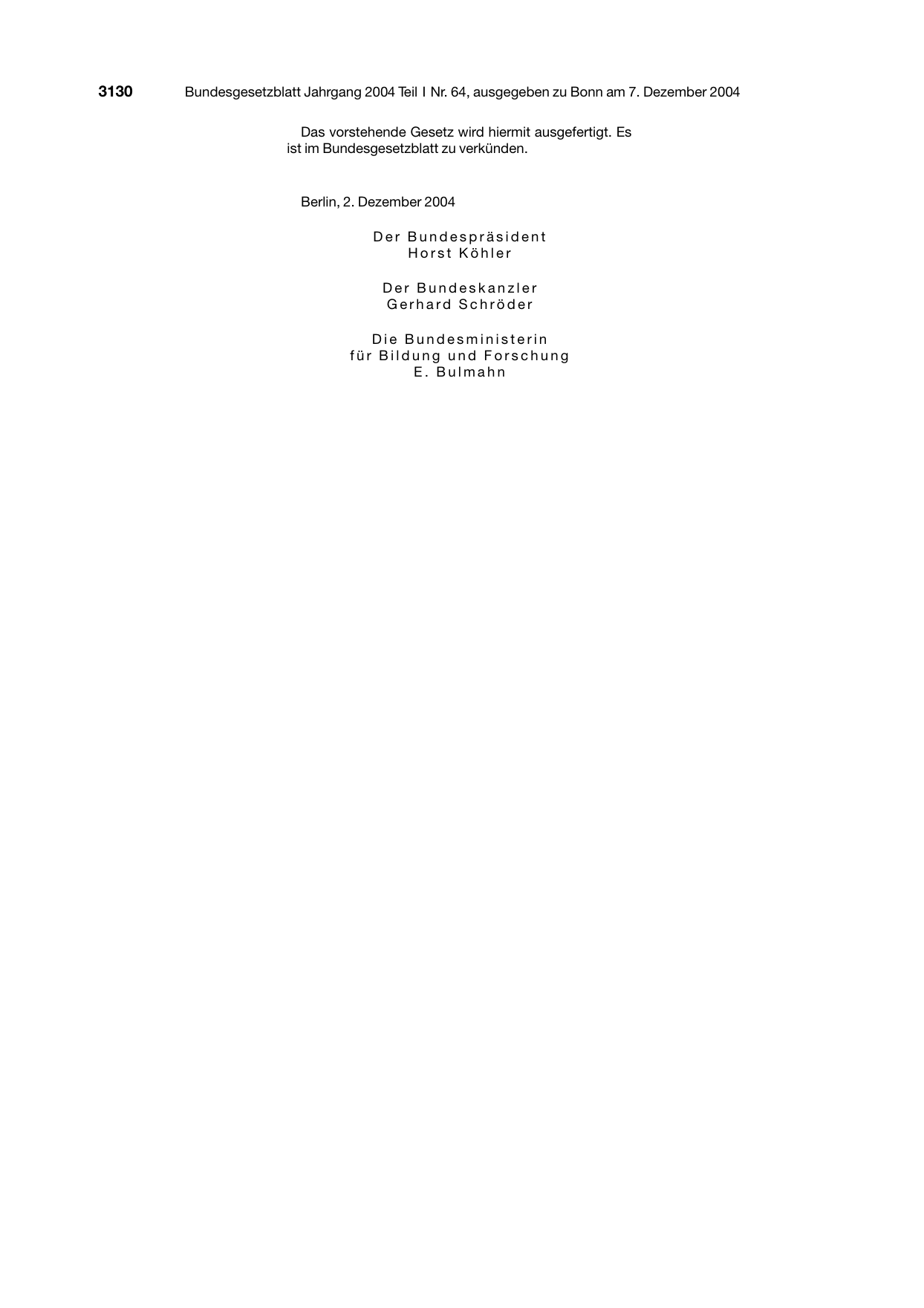 BGBl. 2004, Seite 3130 — Originalseite als Abbildung