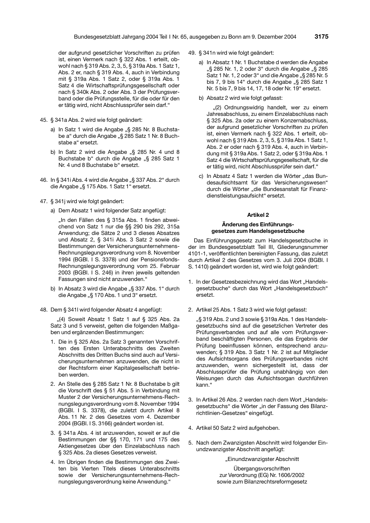 BGBl. 2004, Seite 3175 — Originalseite als Abbildung