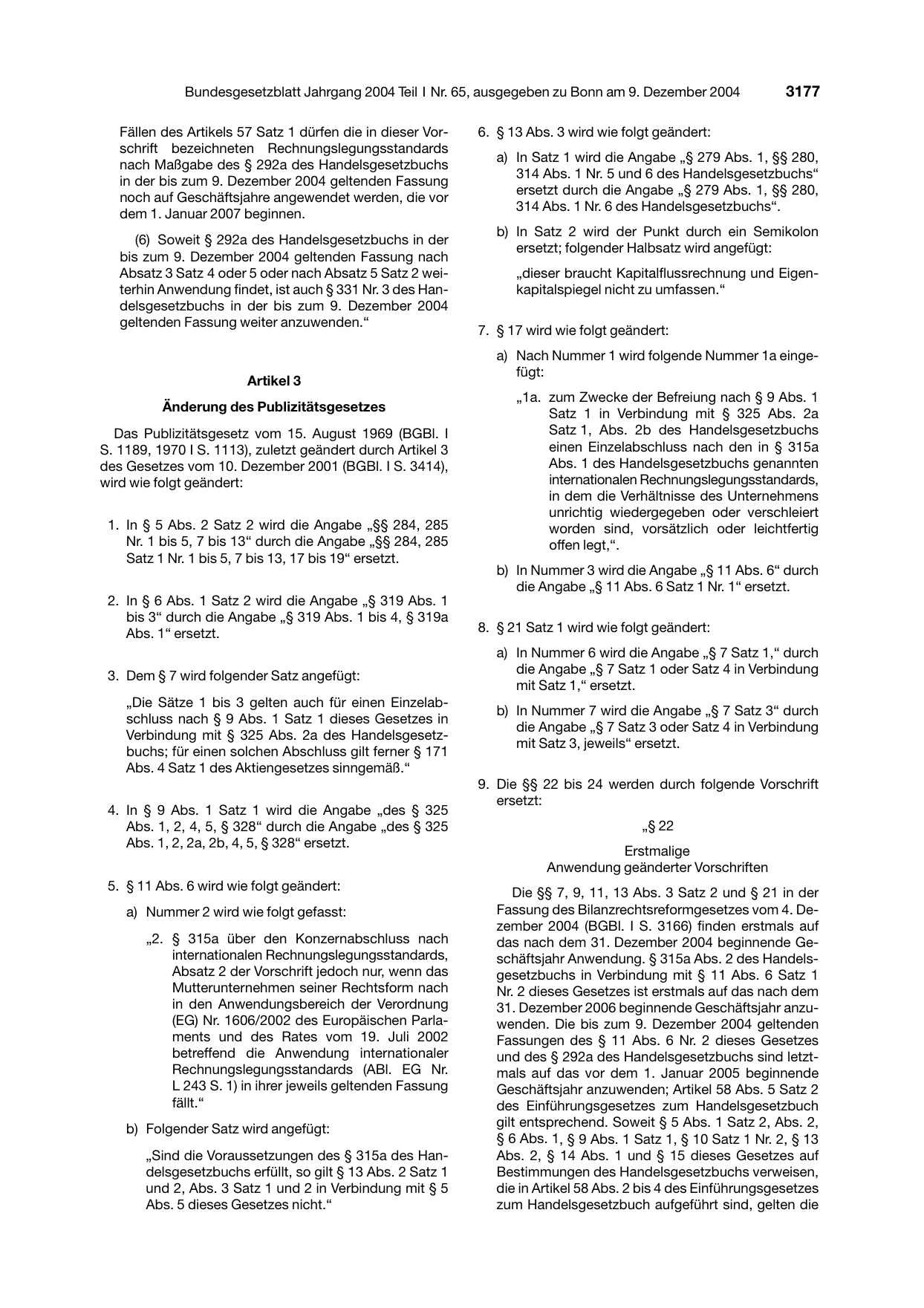 BGBl. 2004, Seite 3177 — Originalseite als Abbildung