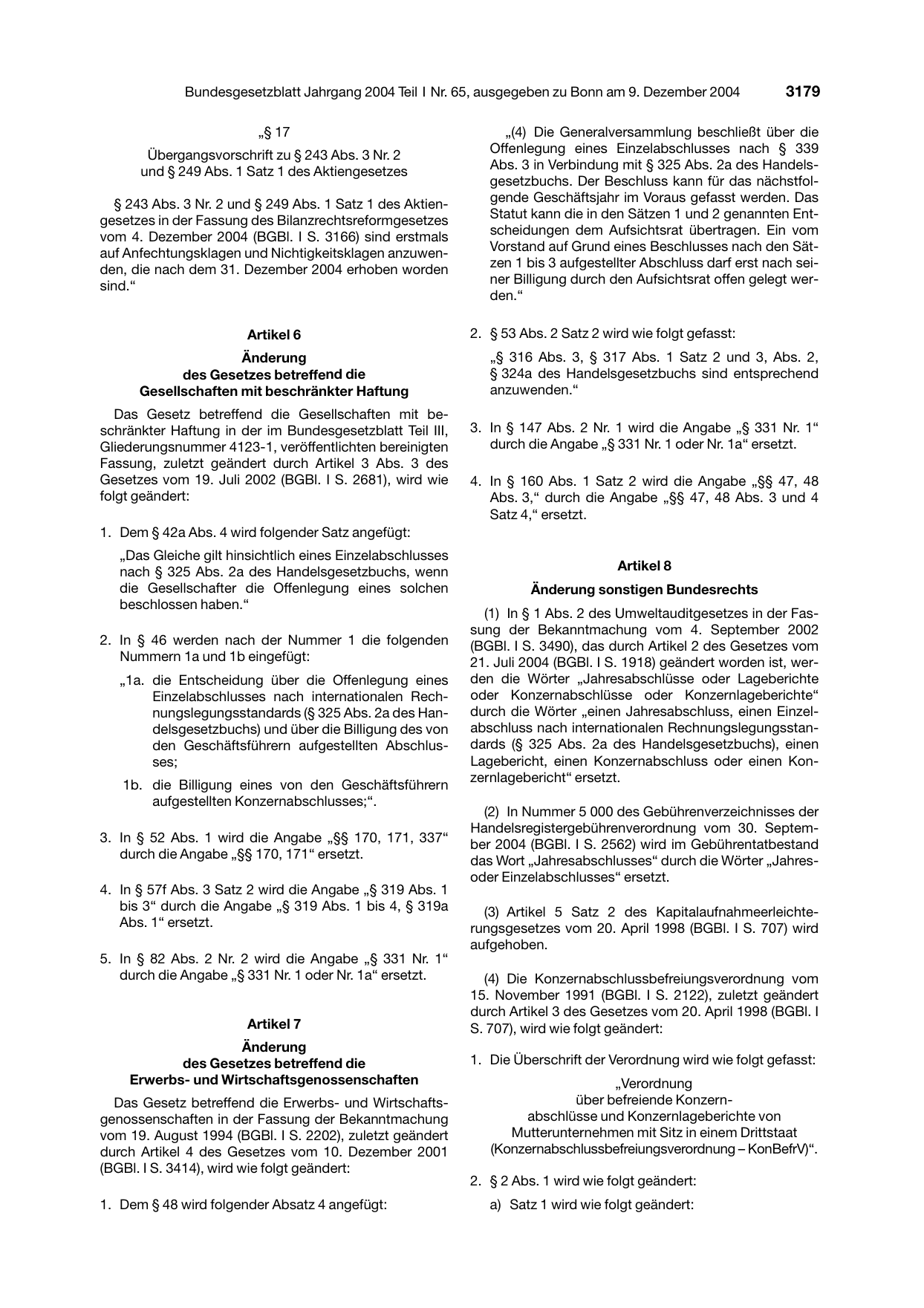 BGBl. 2004, Seite 3179 — Originalseite als Abbildung