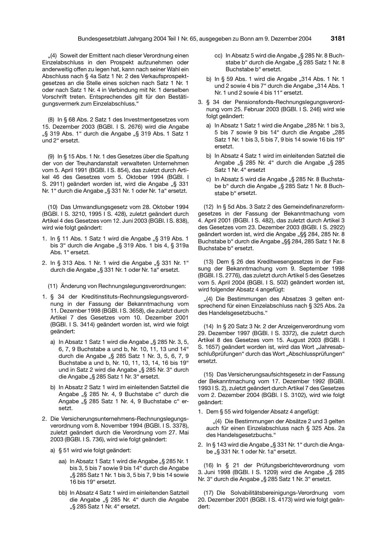 BGBl. 2004, Seite 3181 — Originalseite als Abbildung