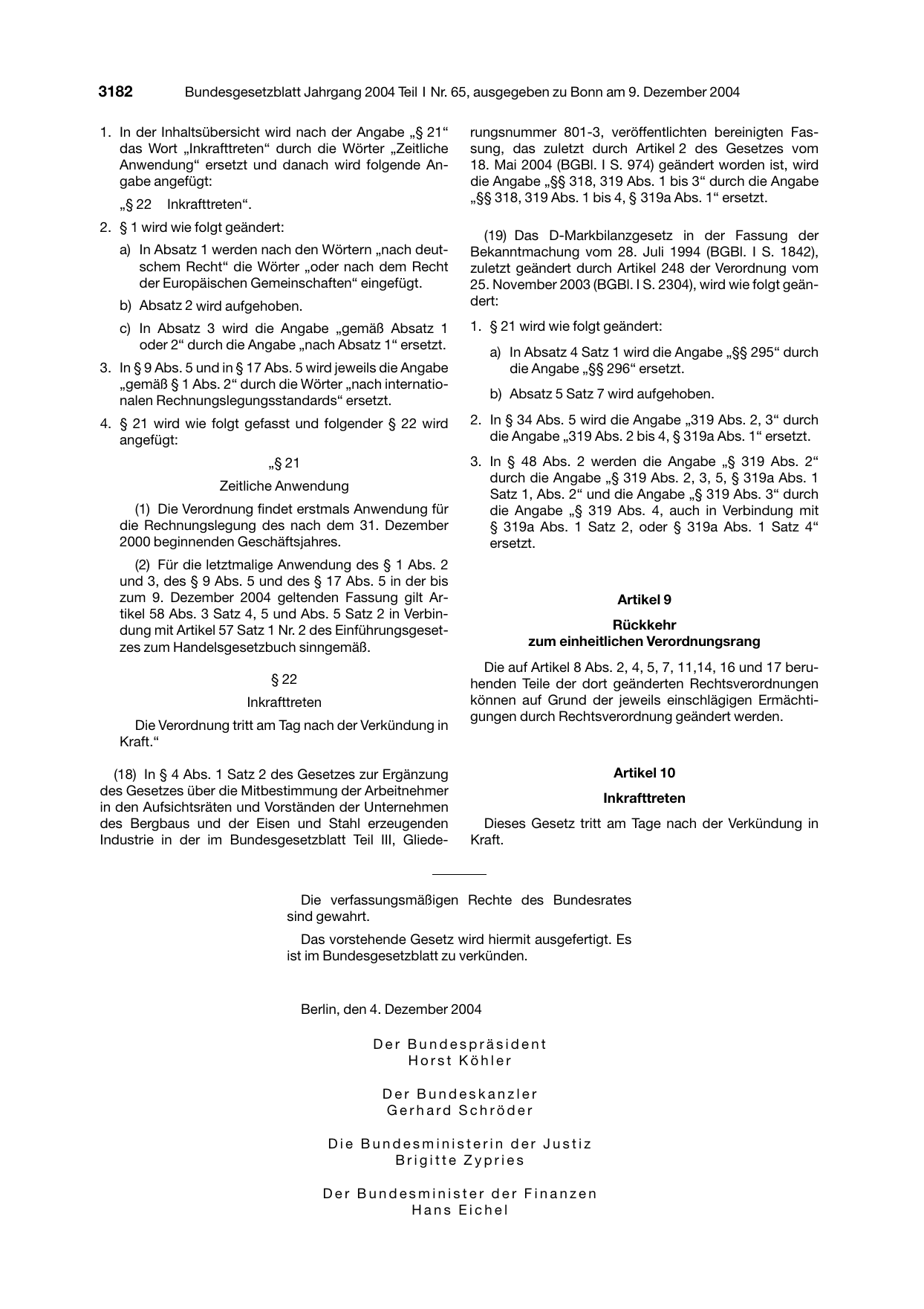 BGBl. 2004, Seite 3182 — Originalseite als Abbildung