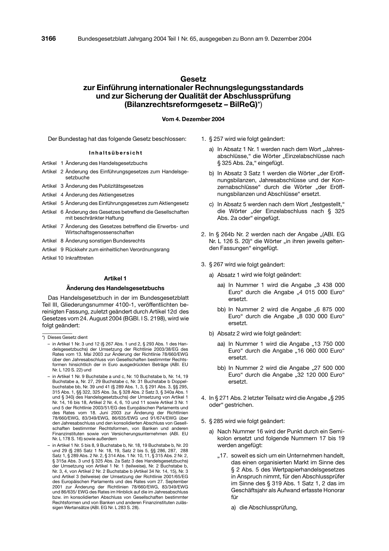 BGBl. 2004, Seite 3166 — Originalseite als Abbildung