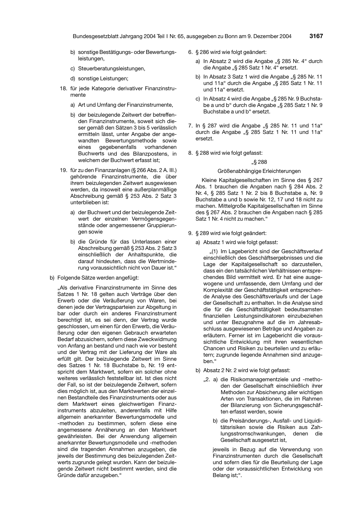 BGBl. 2004, Seite 3167 — Originalseite als Abbildung