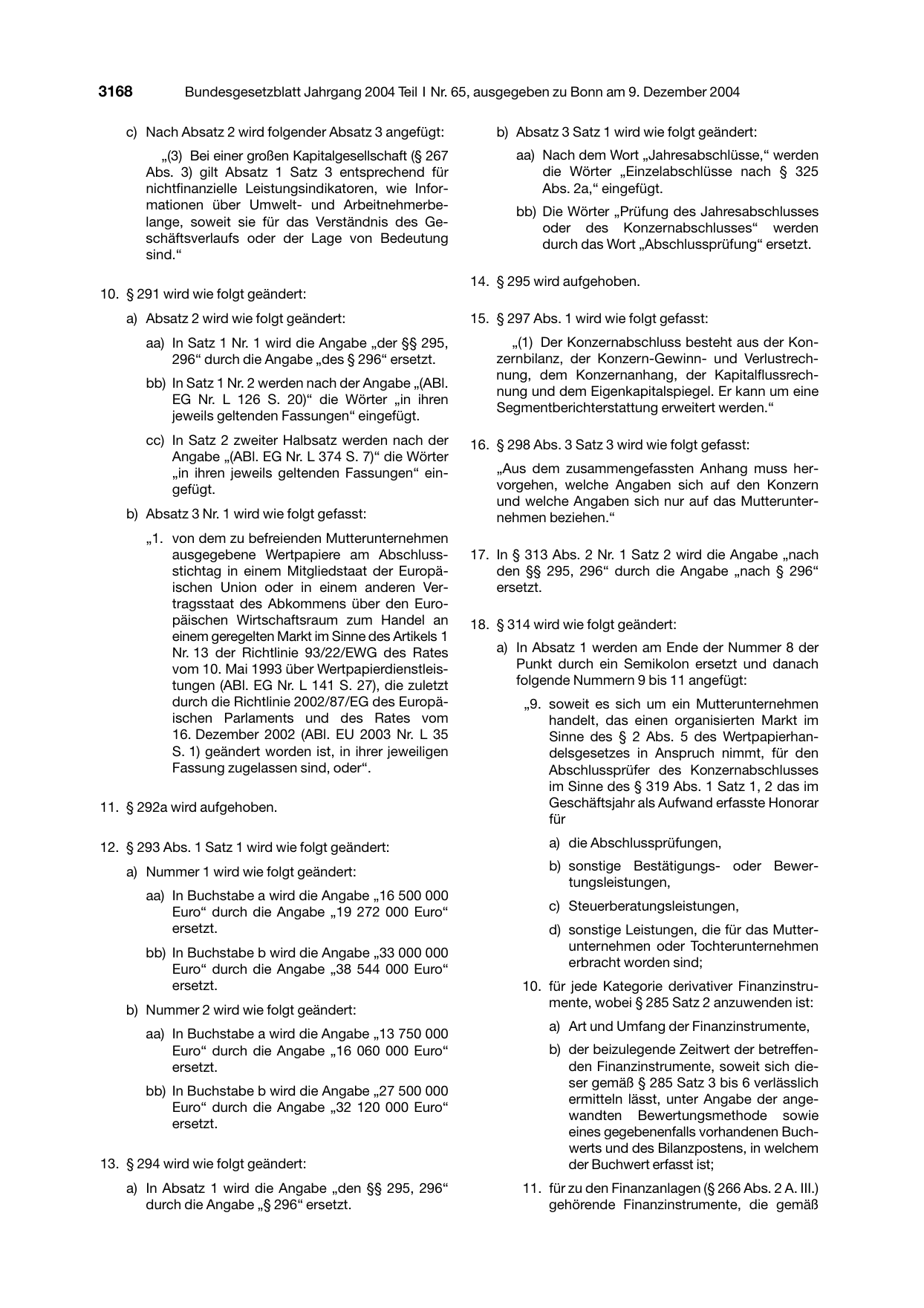 BGBl. 2004, Seite 3168 — Originalseite als Abbildung