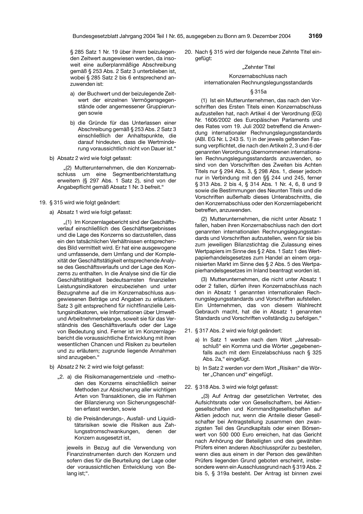 BGBl. 2004, Seite 3169 — Originalseite als Abbildung