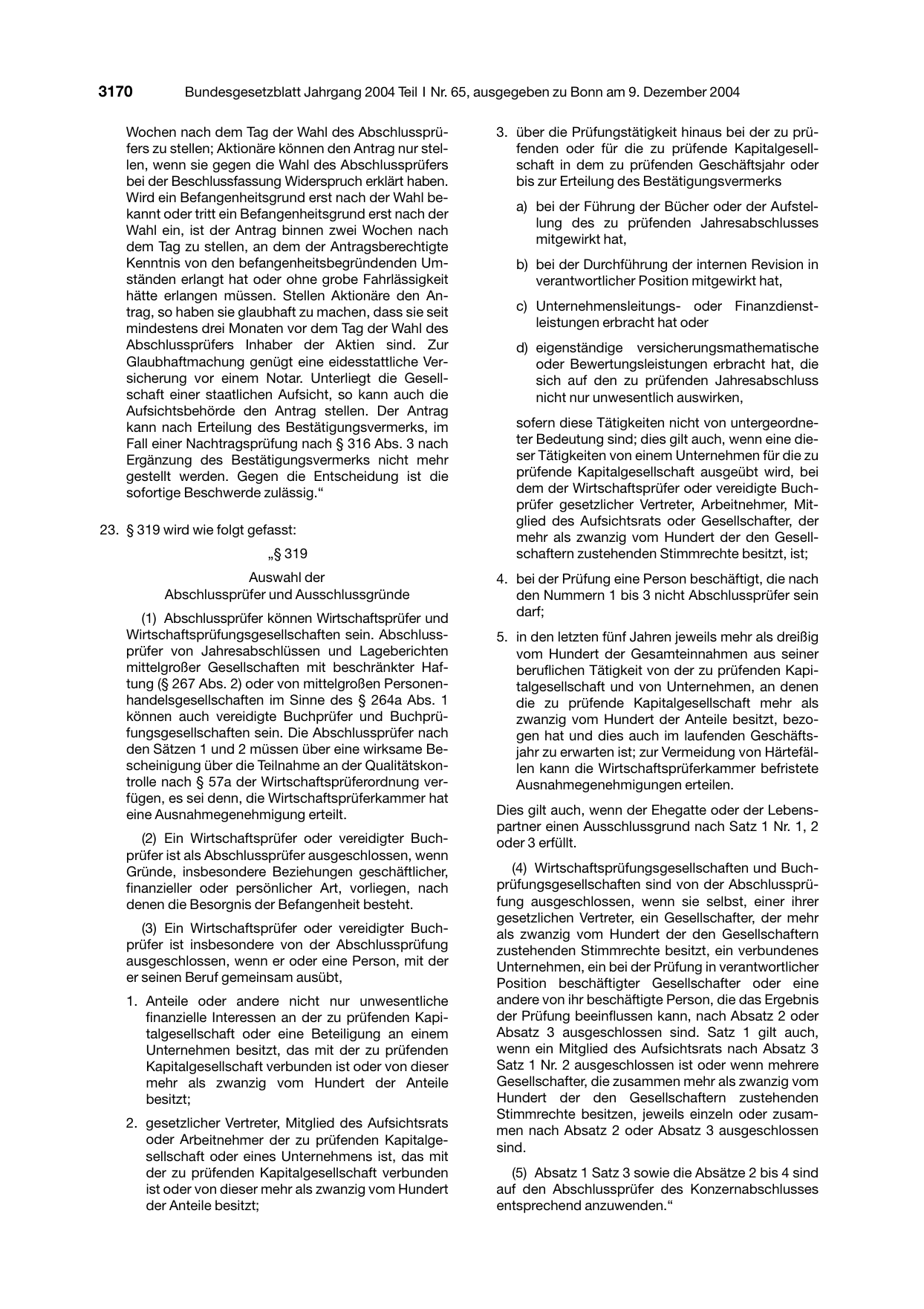 BGBl. 2004, Seite 3170 — Originalseite als Abbildung