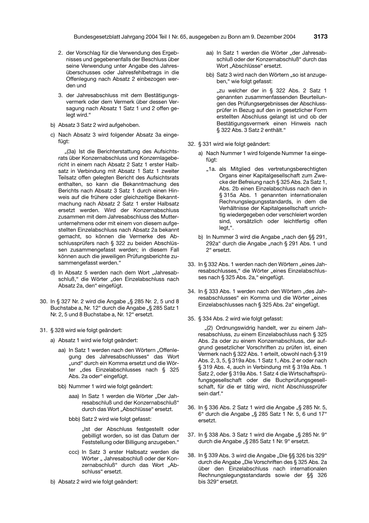 BGBl. 2004, Seite 3173 — Originalseite als Abbildung
