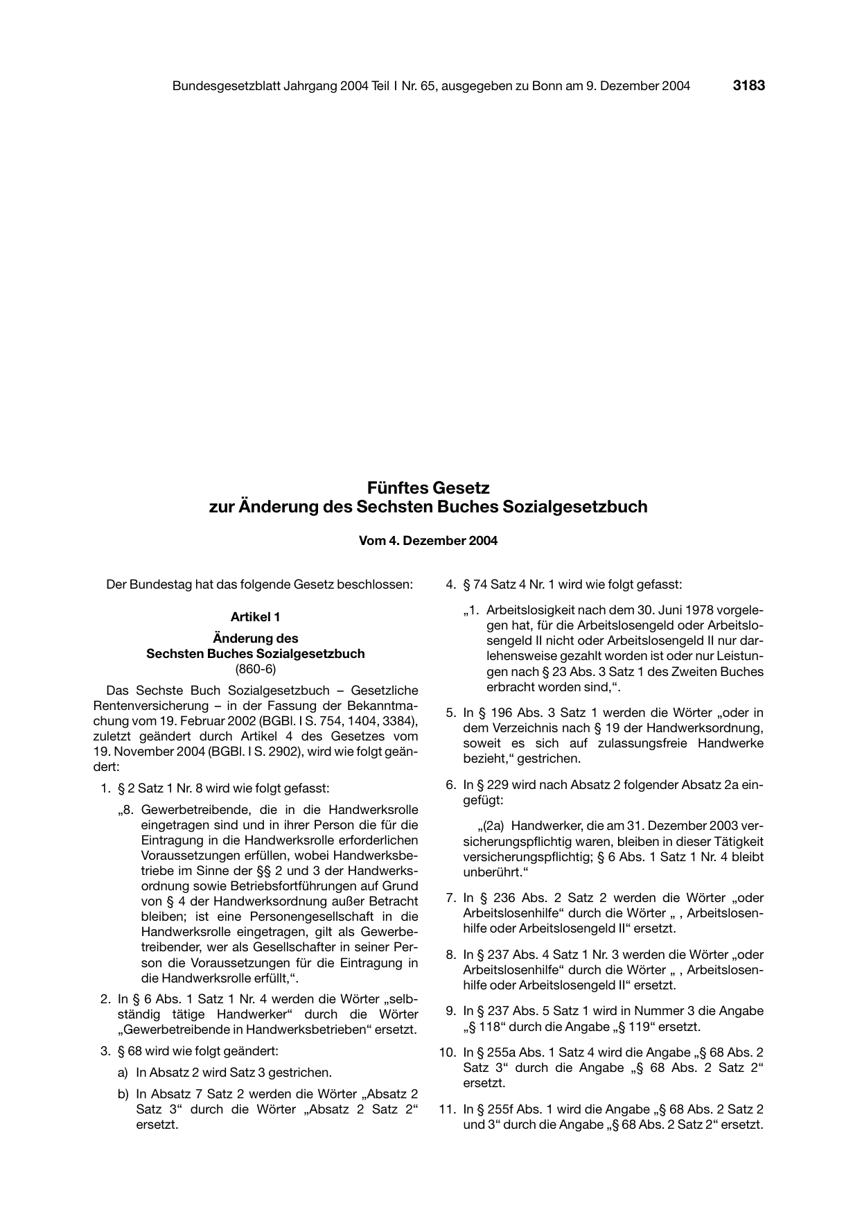 BGBl. 2004, Seite 3183 — Originalseite als Abbildung