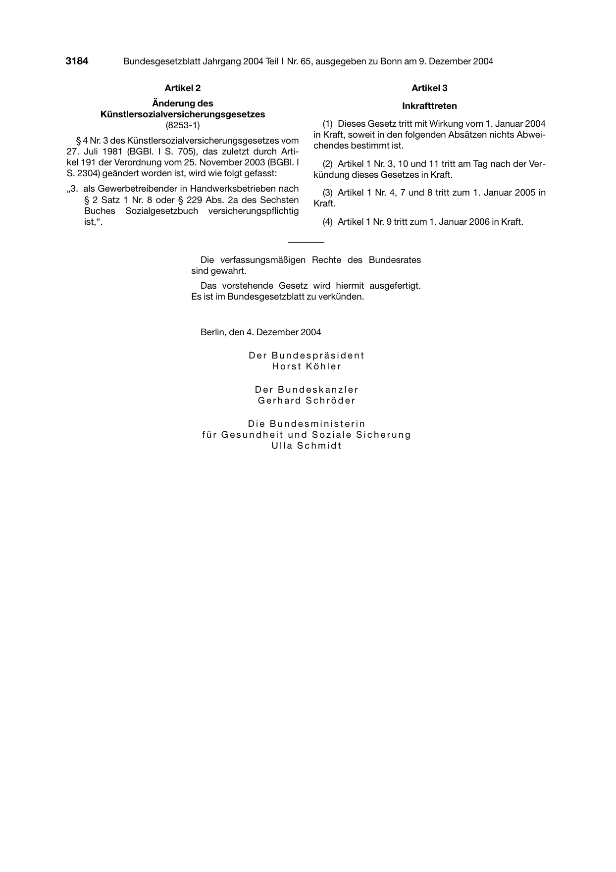 BGBl. 2004, Seite 3184 — Originalseite als Abbildung