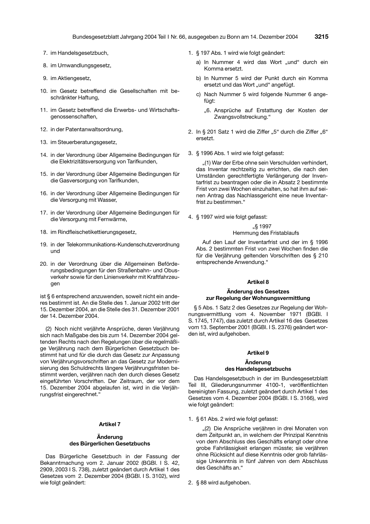 BGBl. 2004, Seite 3215 — Originalseite als Abbildung