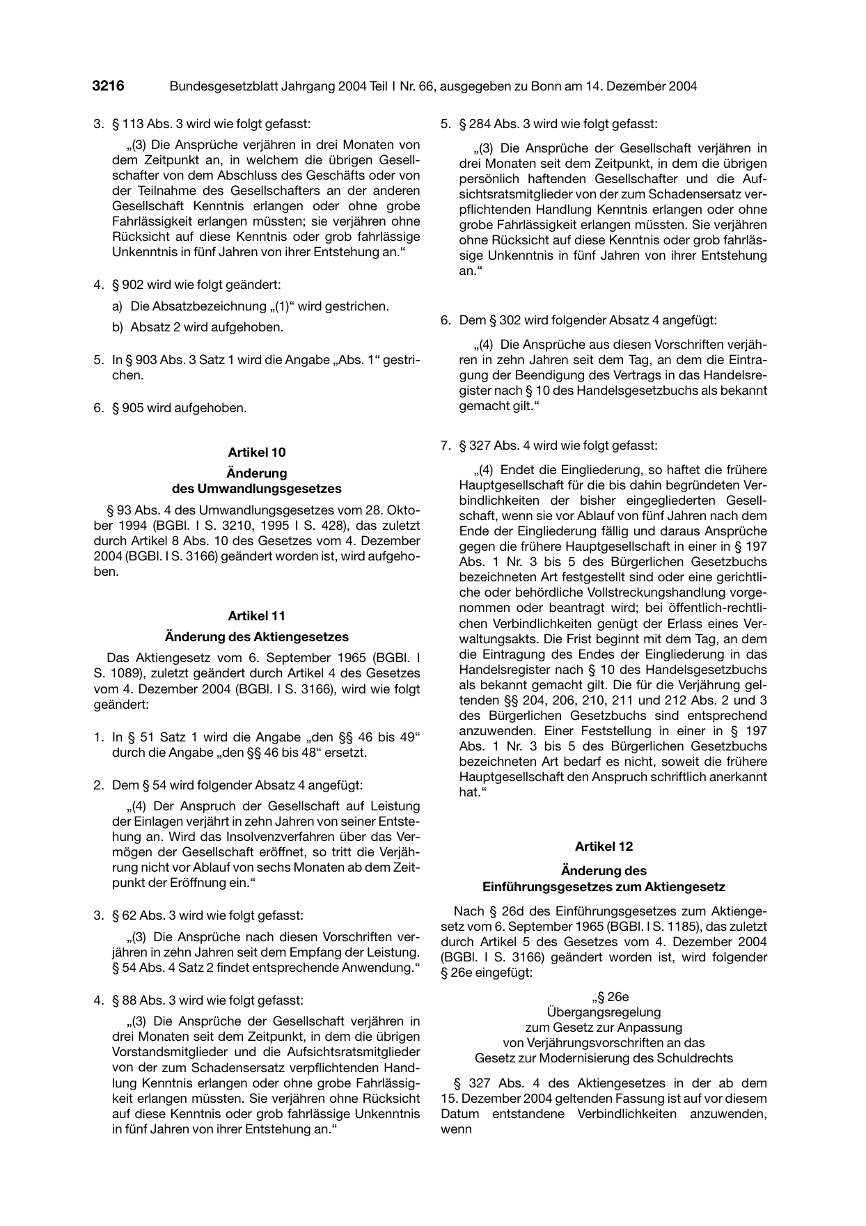 BGBl. 2004, Seite 3216 — Originalseite als Abbildung