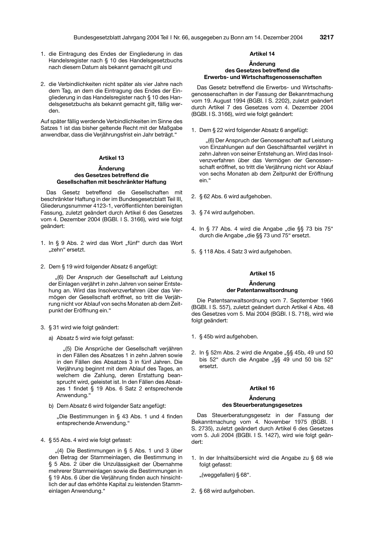 BGBl. 2004, Seite 3217 — Originalseite als Abbildung