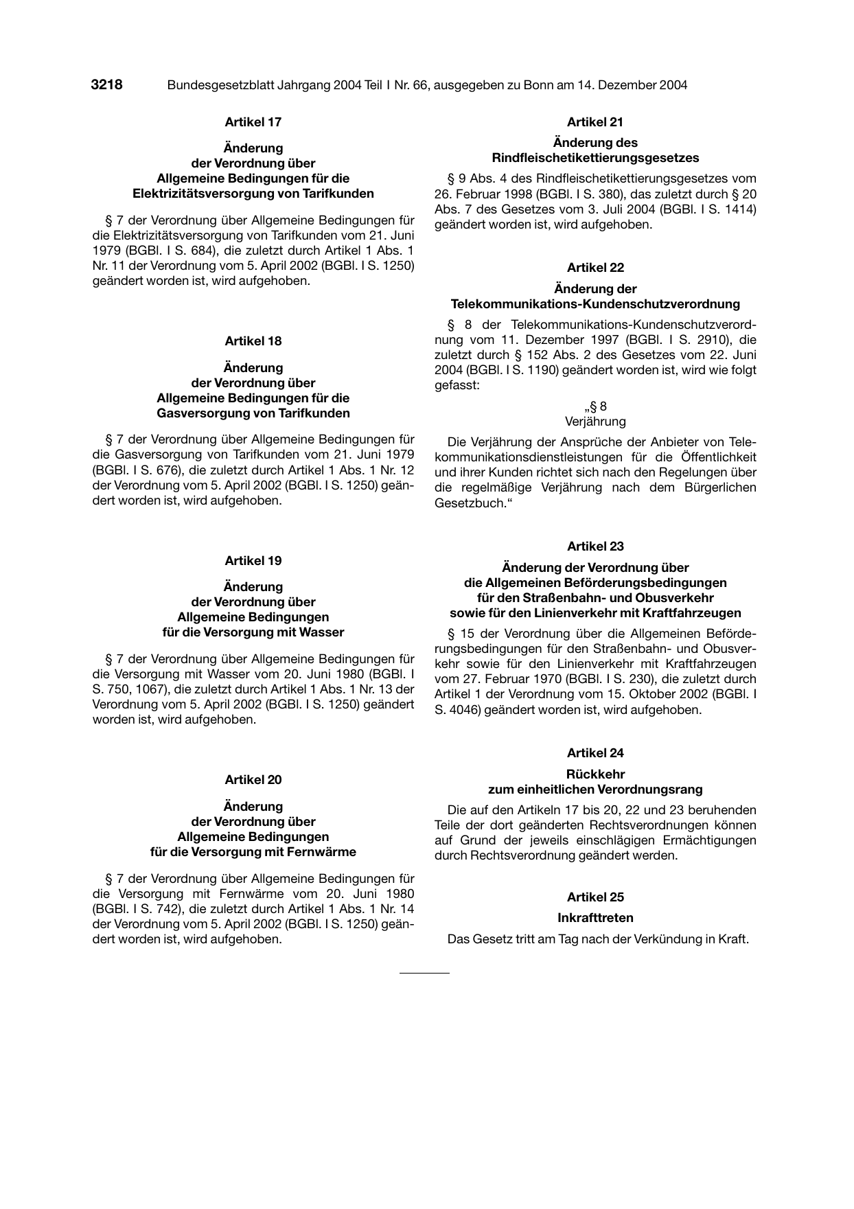 BGBl. 2004, Seite 3218 — Originalseite als Abbildung