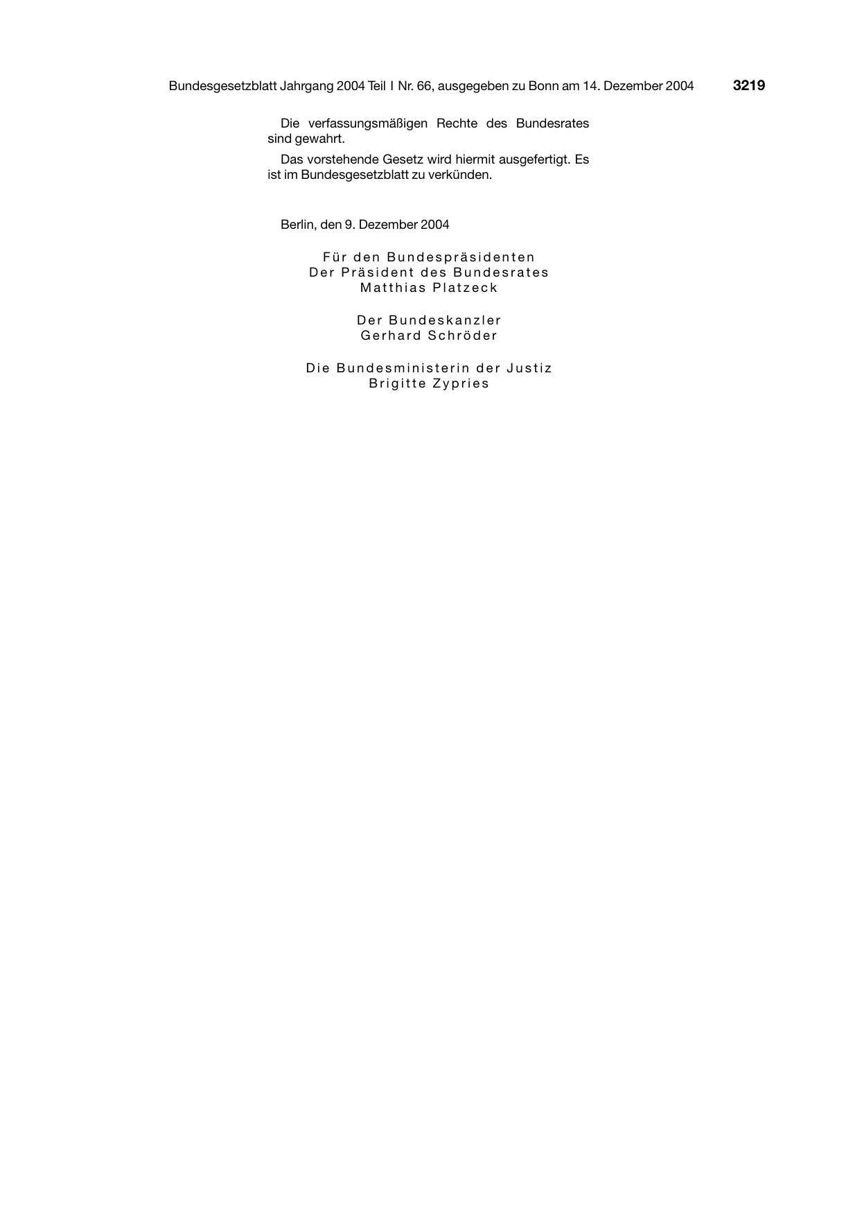 BGBl. 2004, Seite 3219 — Originalseite als Abbildung