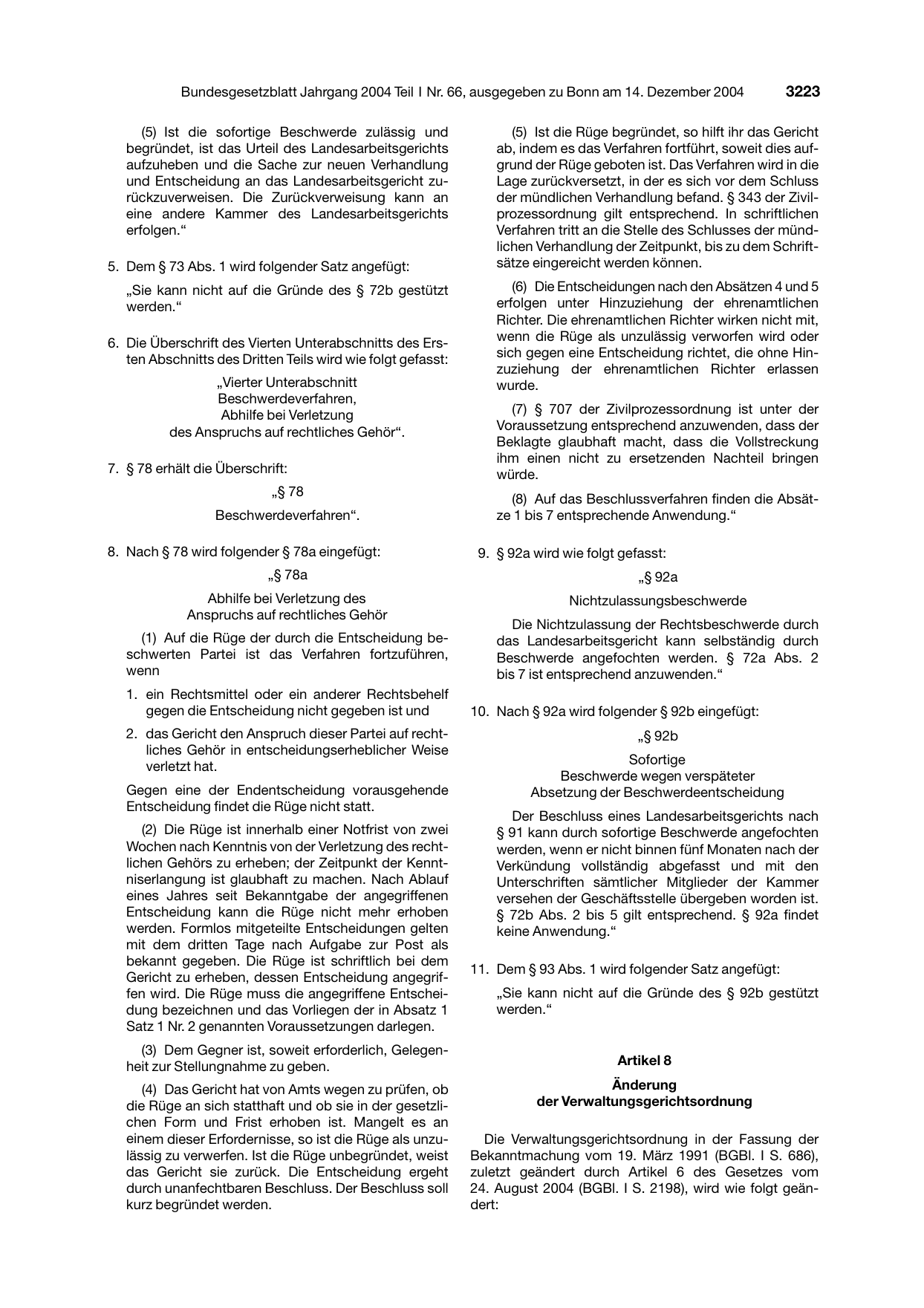 BGBl. 2004, Seite 3223 — Originalseite als Abbildung