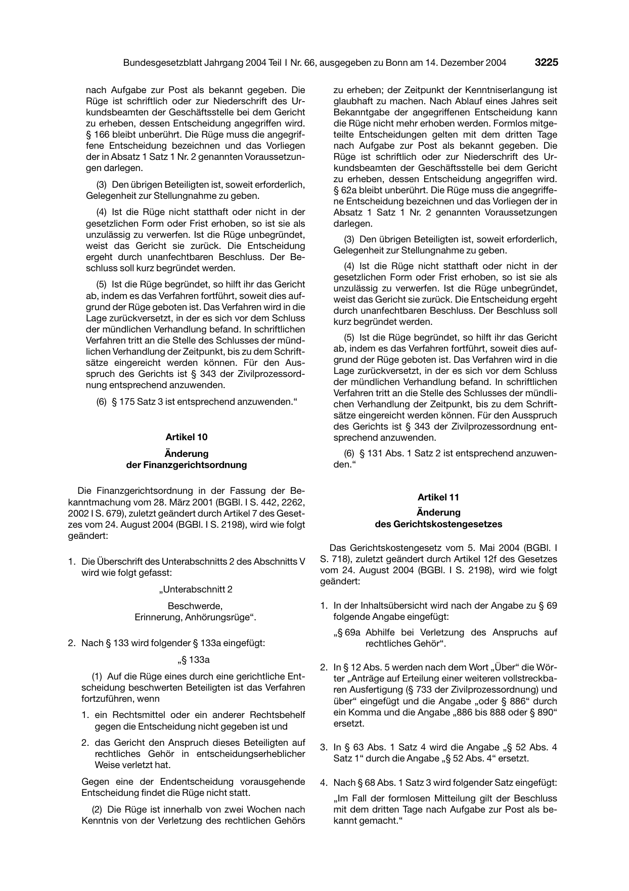 BGBl. 2004, Seite 3225 — Originalseite als Abbildung