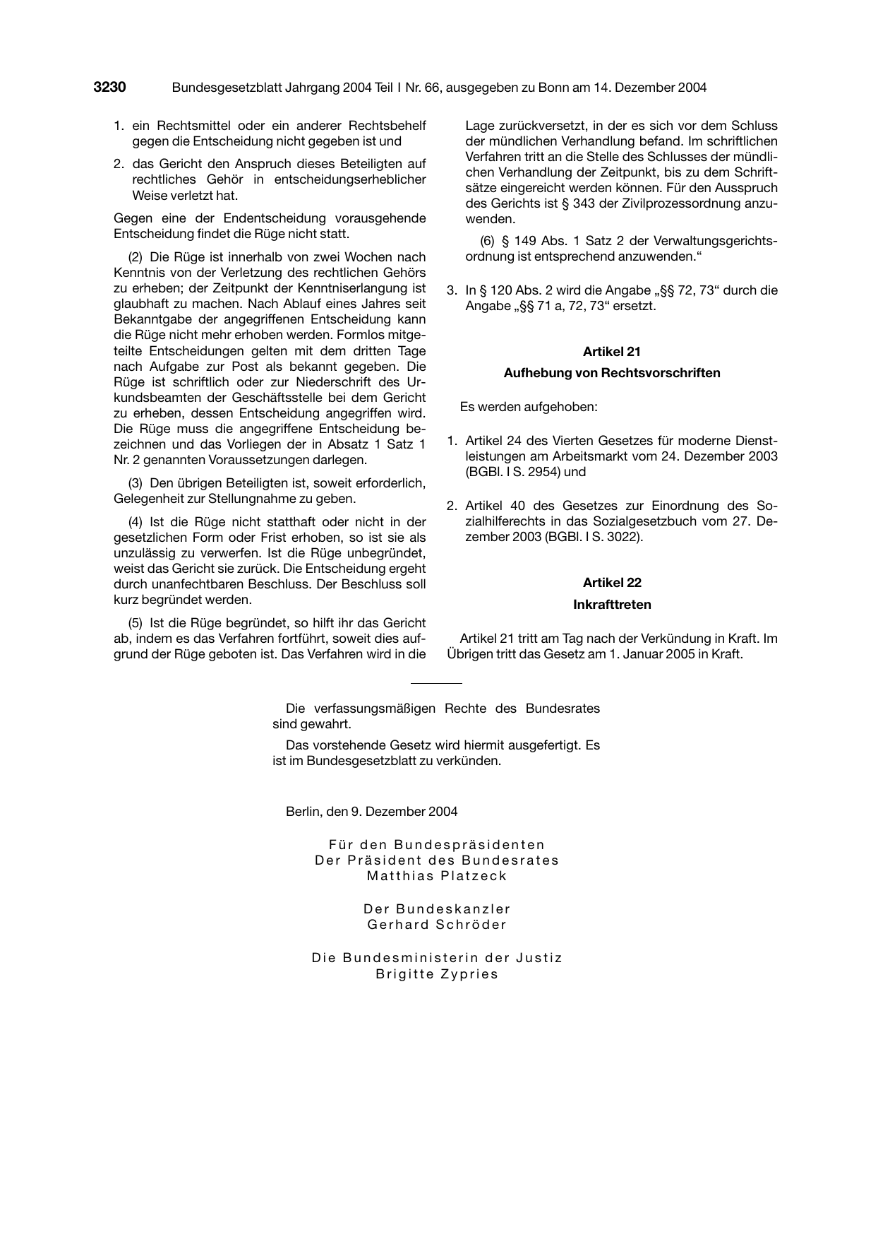 BGBl. 2004, Seite 3230 — Originalseite als Abbildung