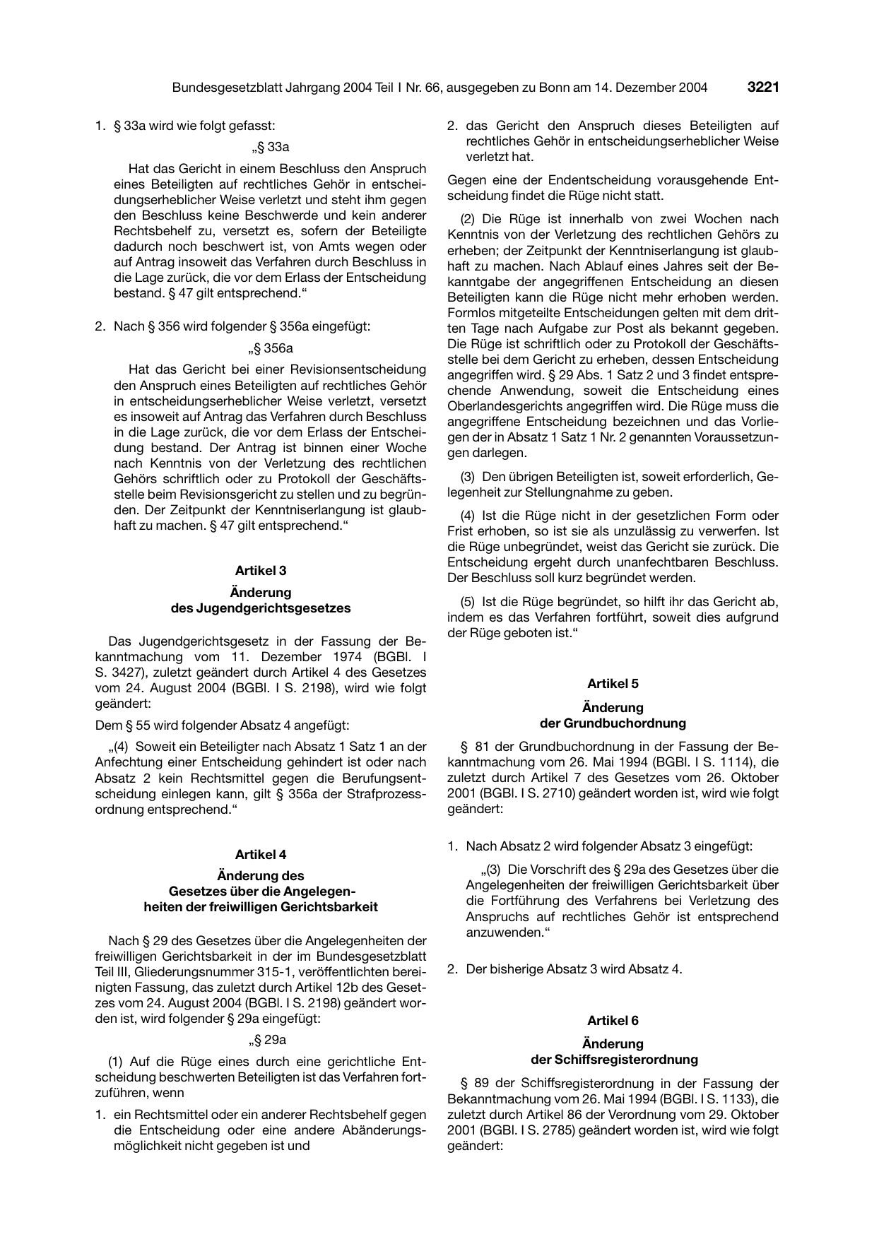 BGBl. 2004, Seite 3221 — Originalseite als Abbildung