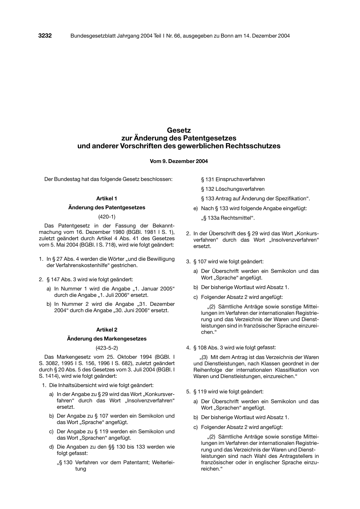 BGBl. 2004, Seite 3232 — Originalseite als Abbildung