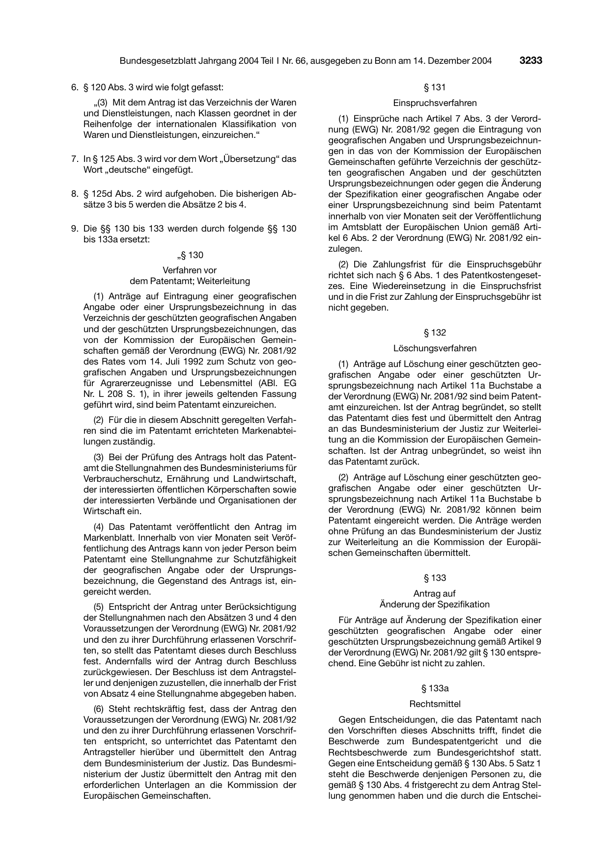 BGBl. 2004, Seite 3233 — Originalseite als Abbildung
