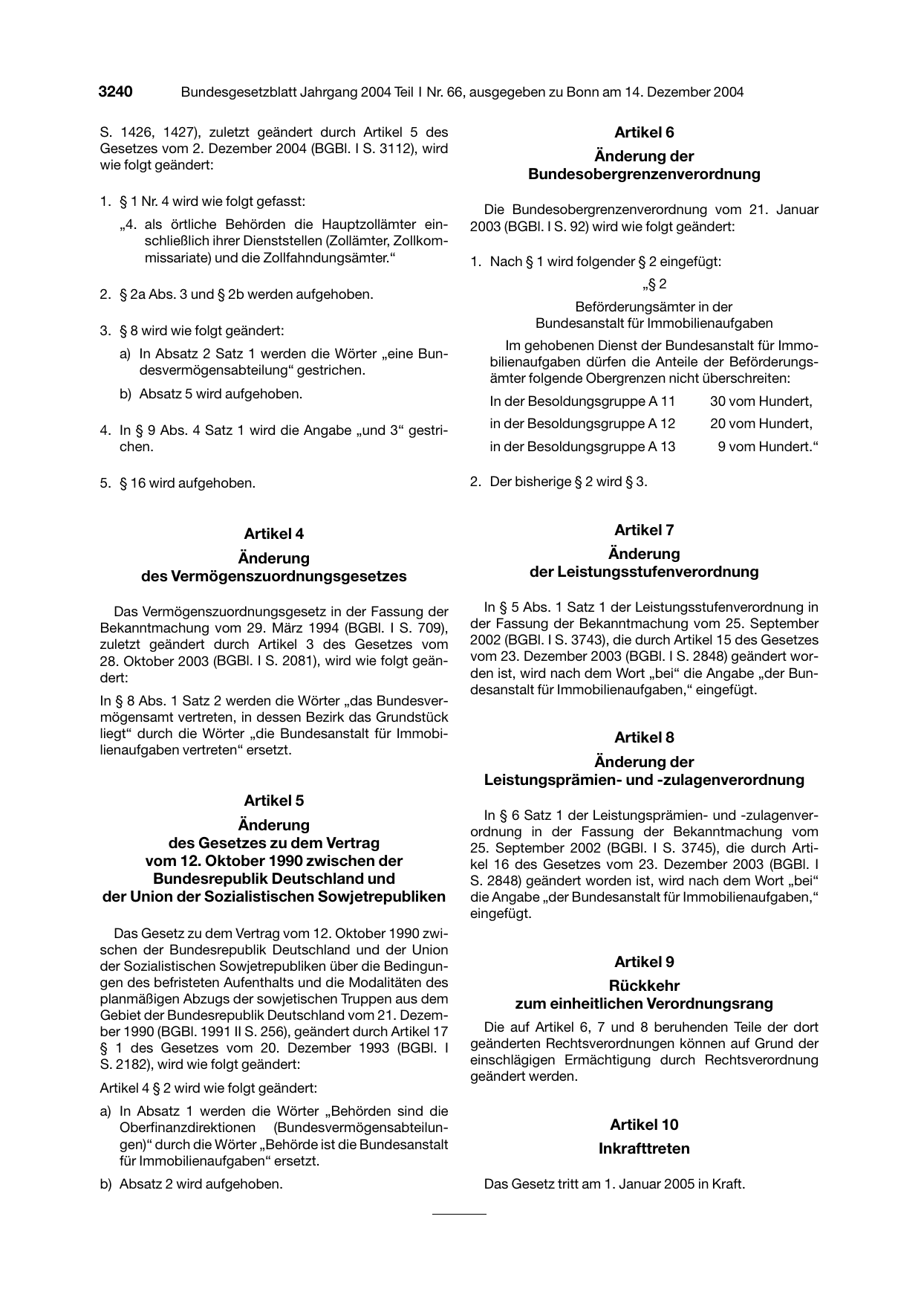 BGBl. 2004, Seite 3240 — Originalseite als Abbildung
