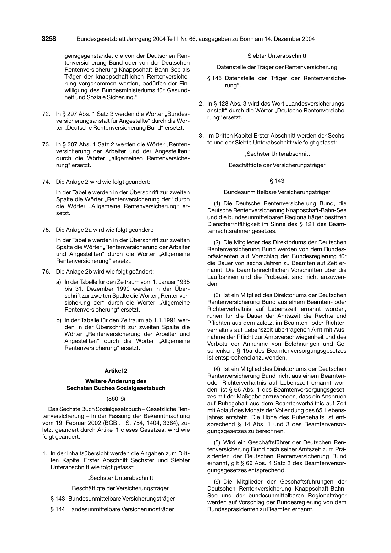 BGBl. 2004, Seite 3258 — Originalseite als Abbildung
