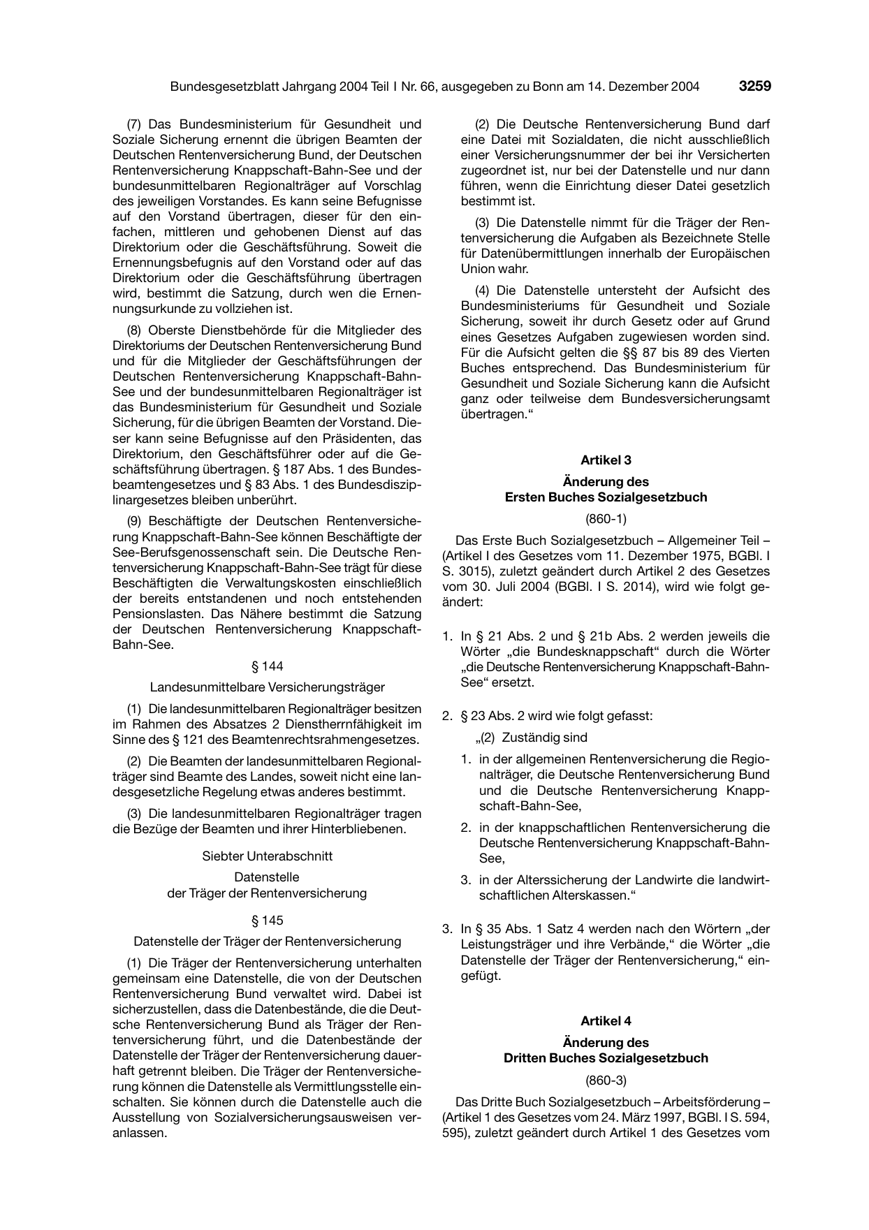 BGBl. 2004, Seite 3259 — Originalseite als Abbildung