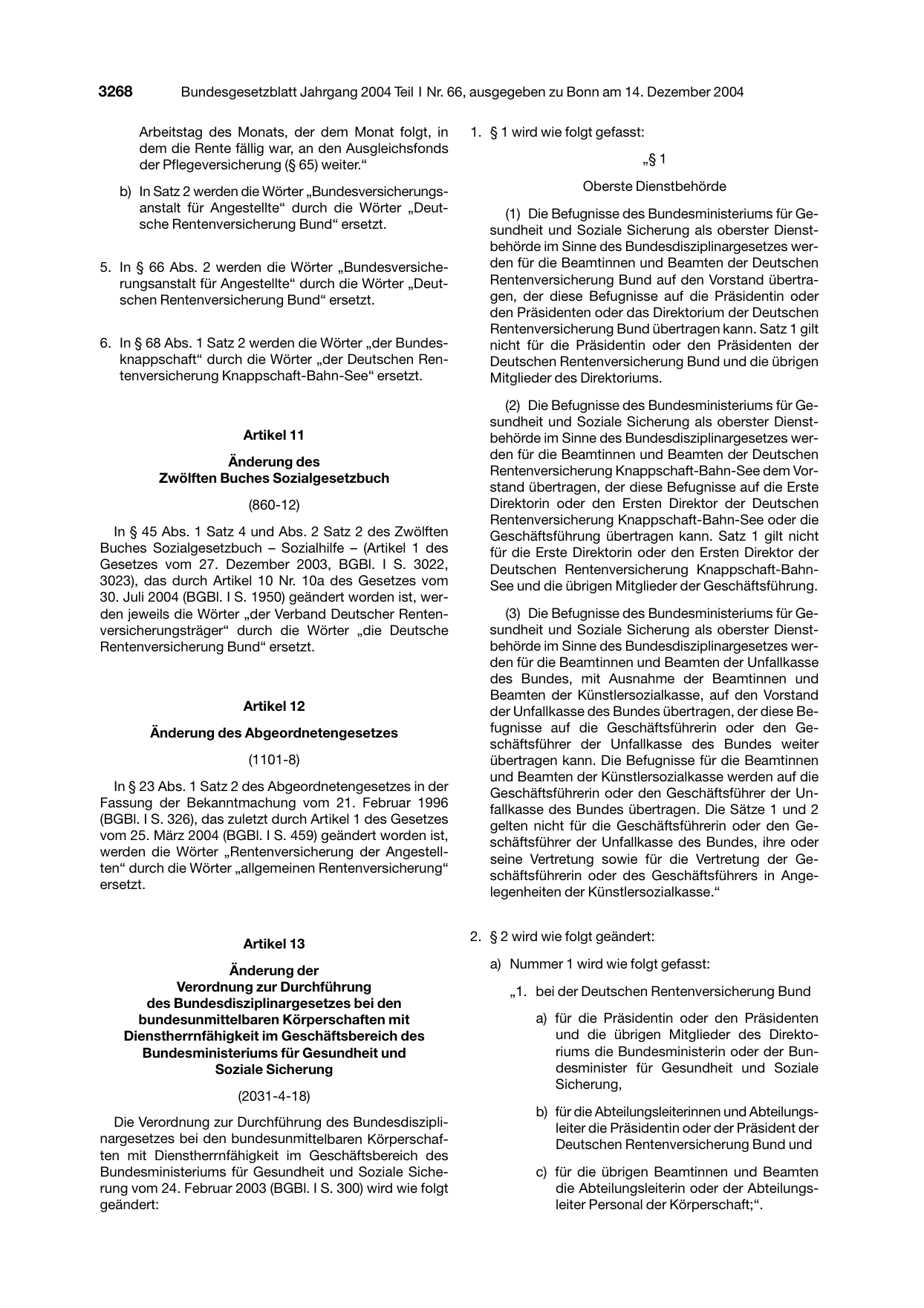 BGBl. 2004, Seite 3268 — Originalseite als Abbildung