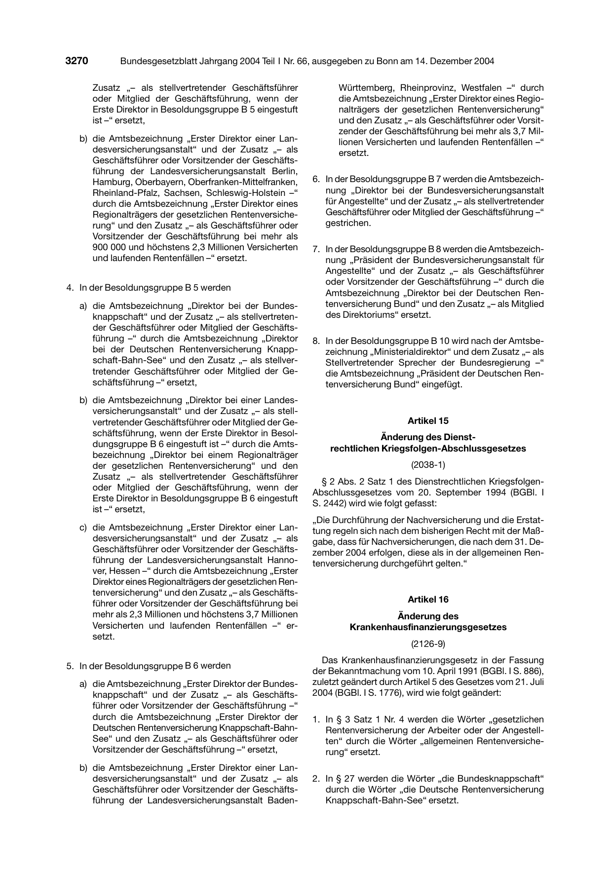 BGBl. 2004, Seite 3270 — Originalseite als Abbildung