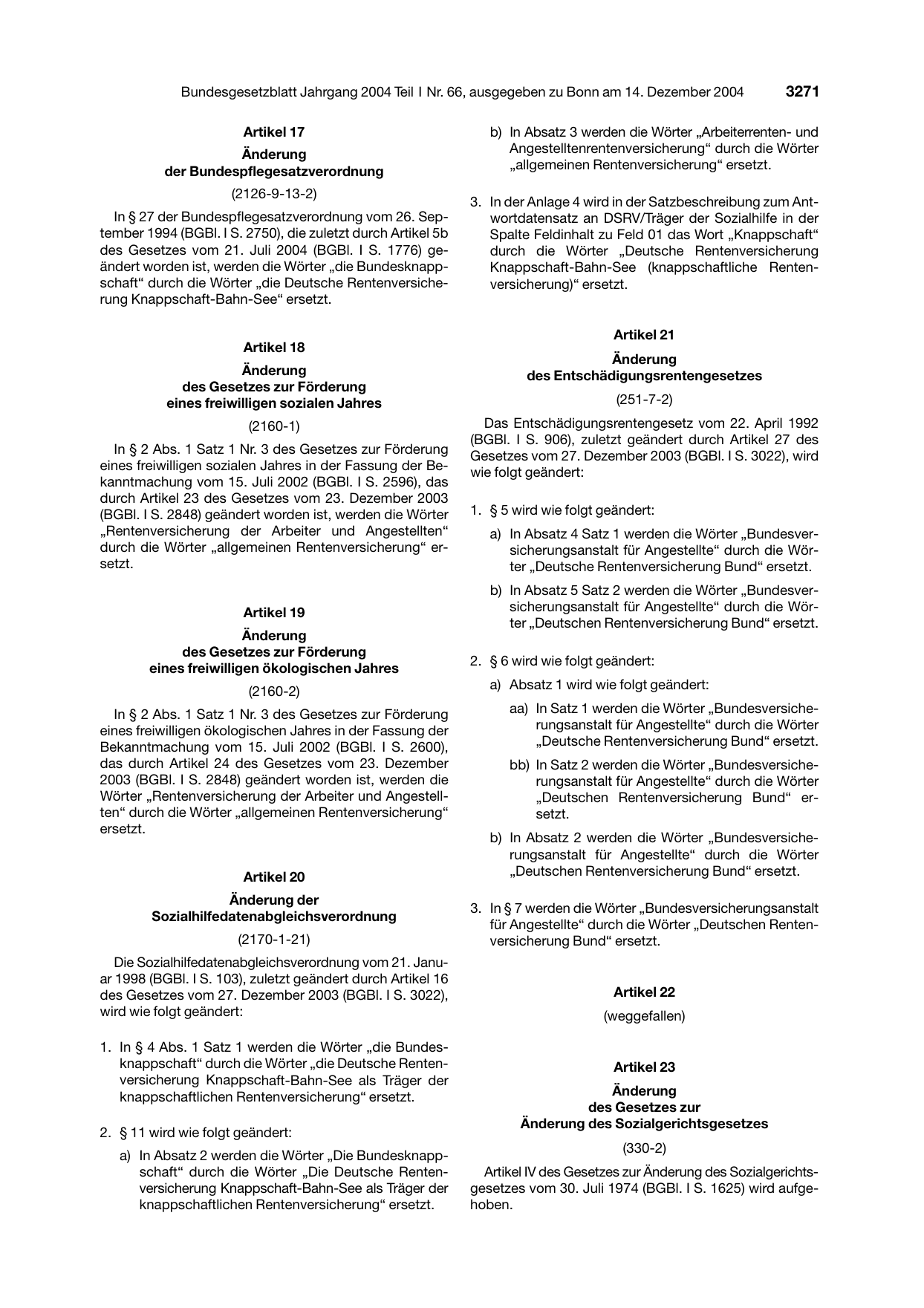 BGBl. 2004, Seite 3271 — Originalseite als Abbildung