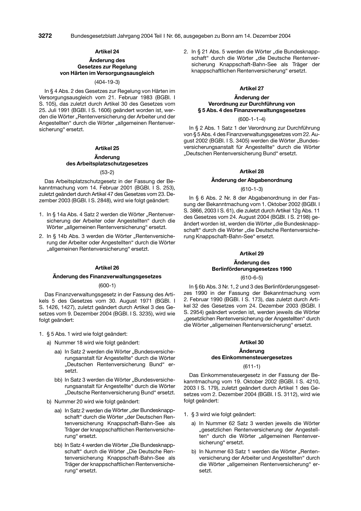 BGBl. 2004, Seite 3272 — Originalseite als Abbildung