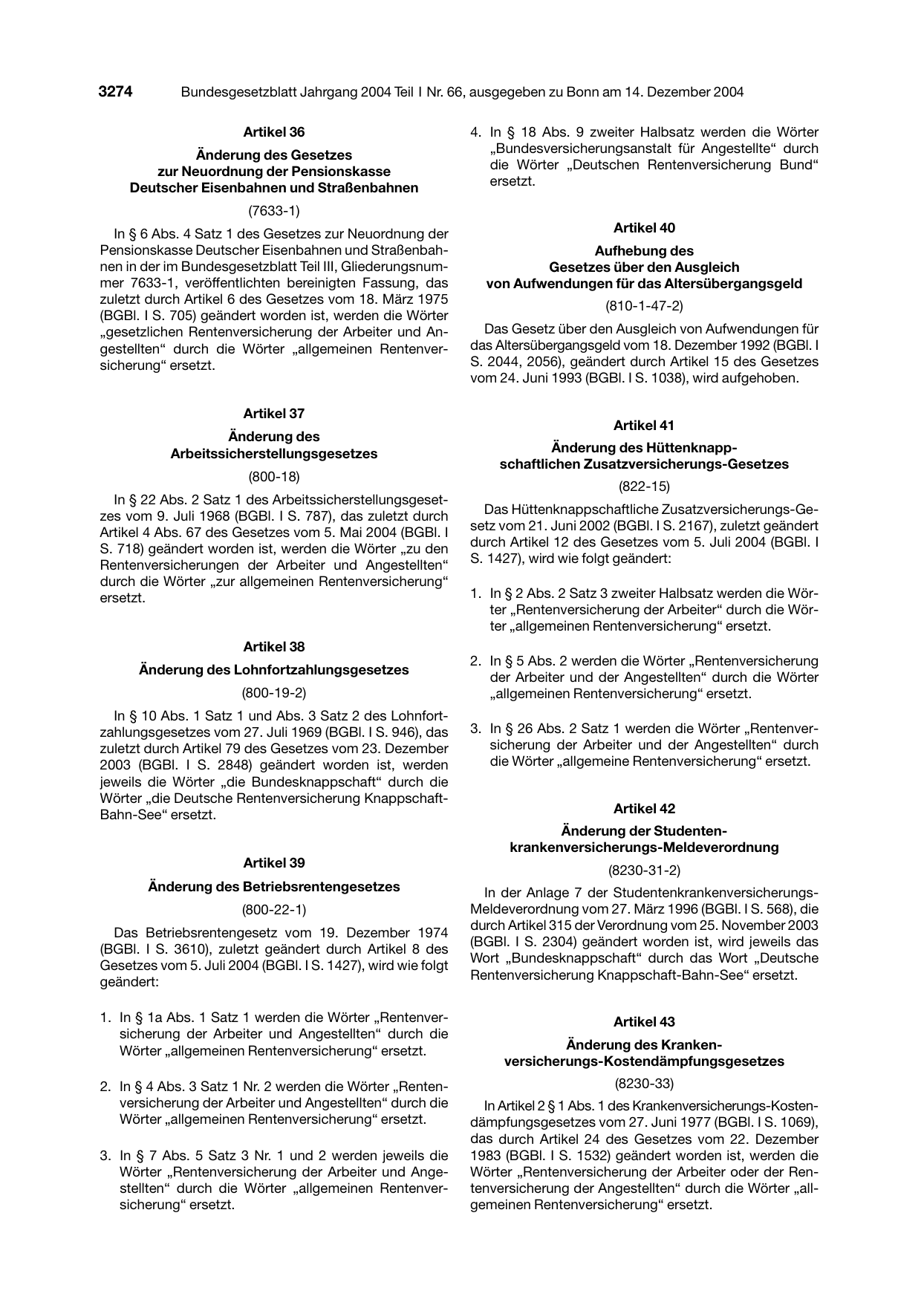 BGBl. 2004, Seite 3274 — Originalseite als Abbildung