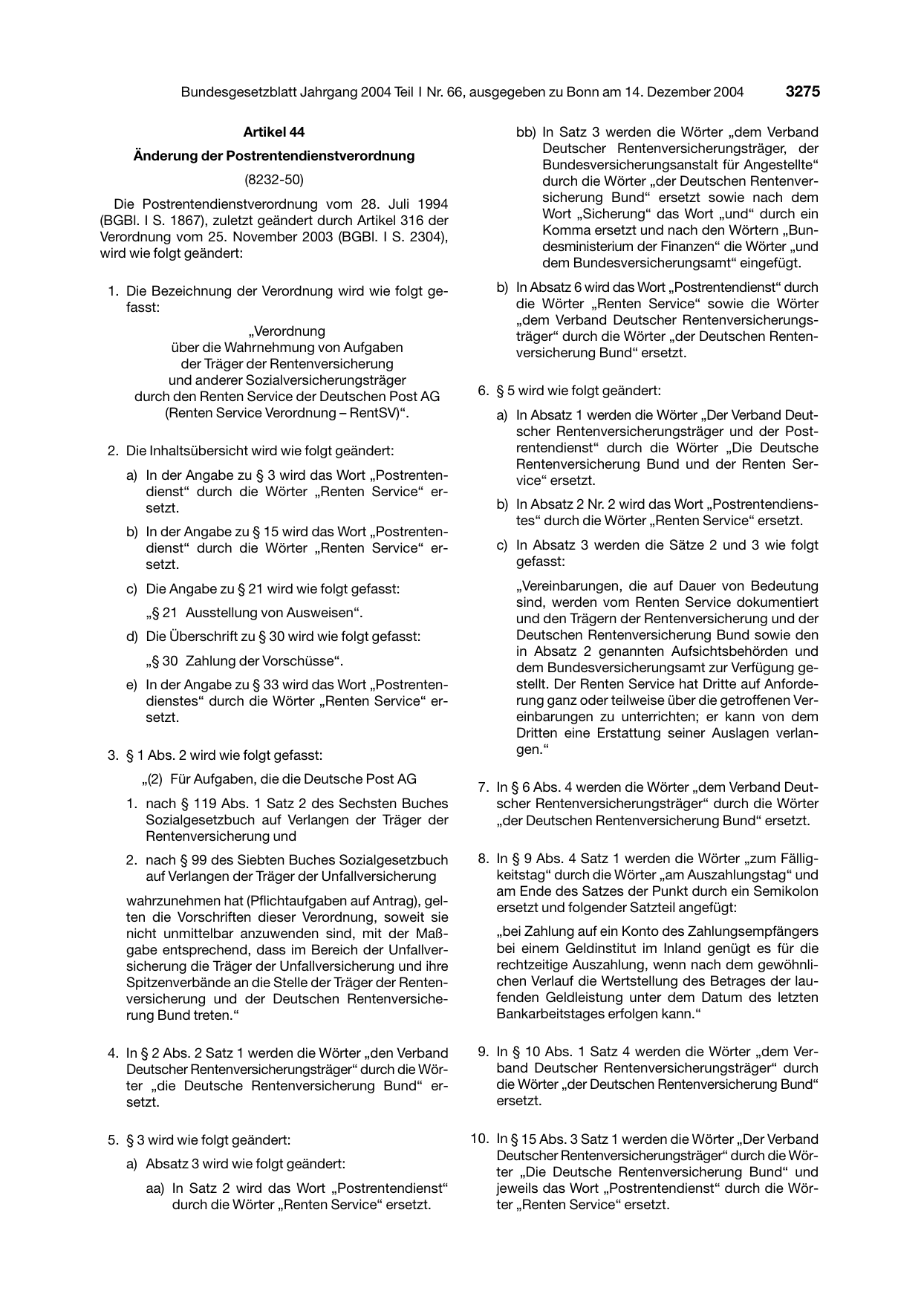 BGBl. 2004, Seite 3275 — Originalseite als Abbildung