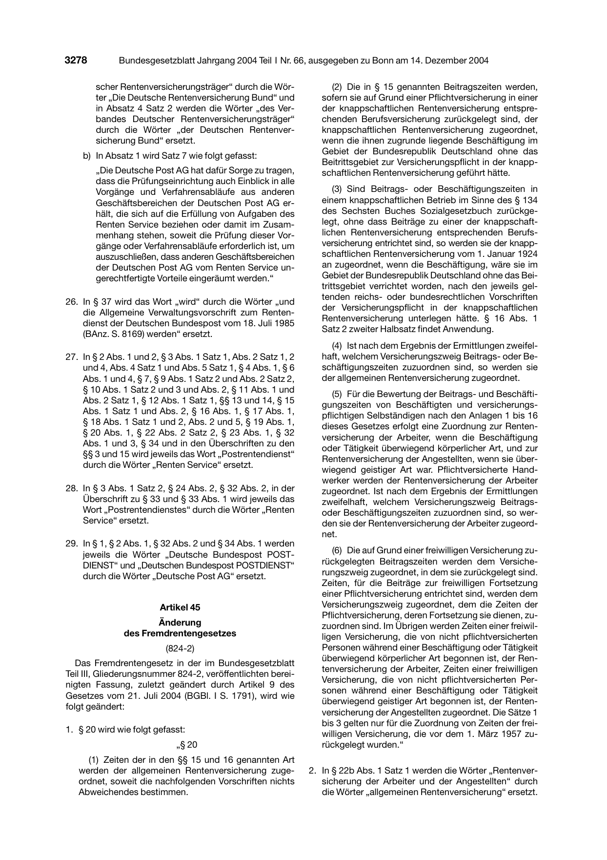BGBl. 2004, Seite 3278 — Originalseite als Abbildung