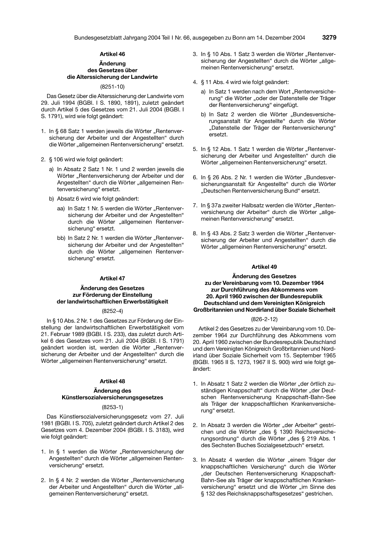 BGBl. 2004, Seite 3279 — Originalseite als Abbildung
