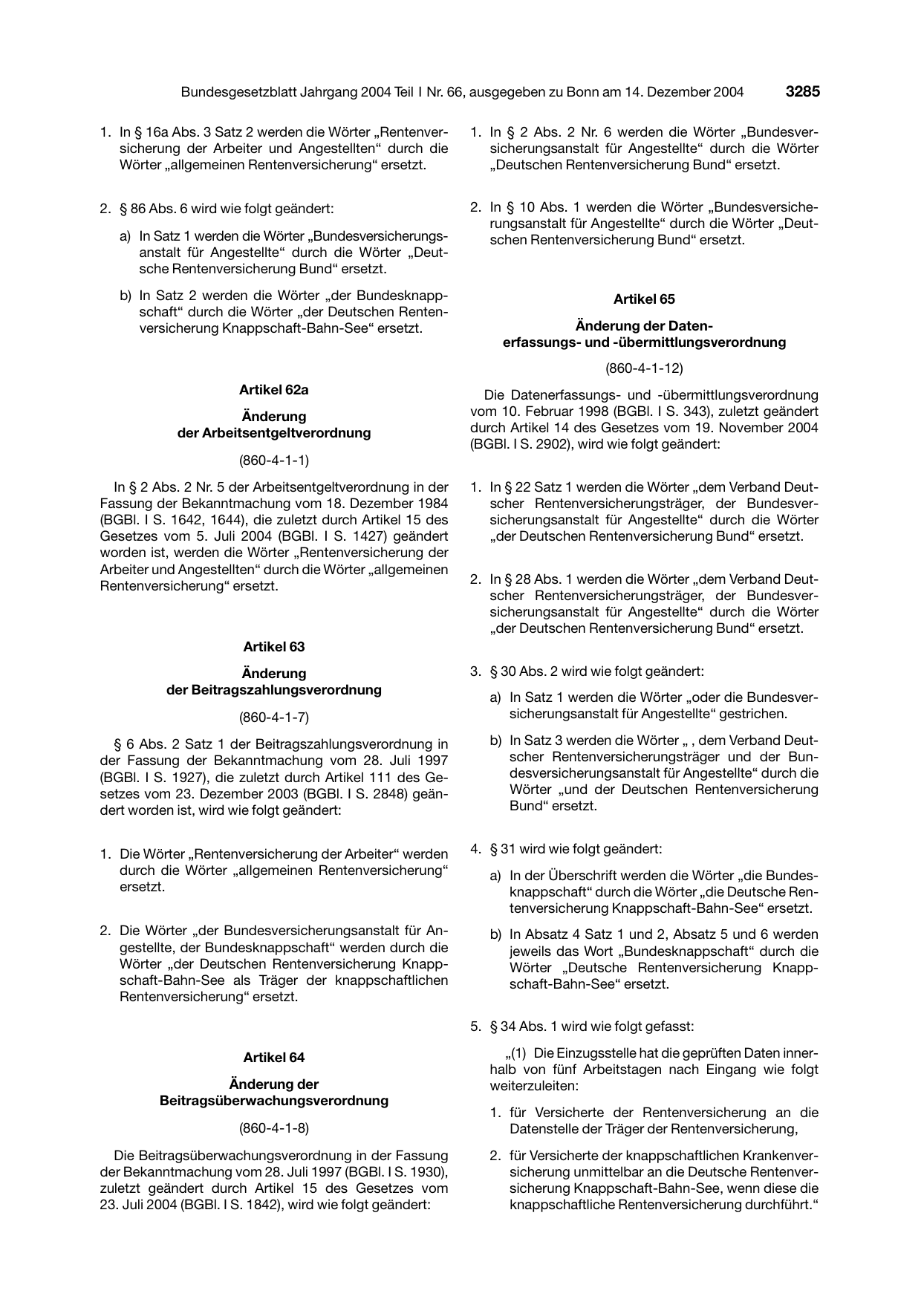 BGBl. 2004, Seite 3285 — Originalseite als Abbildung
