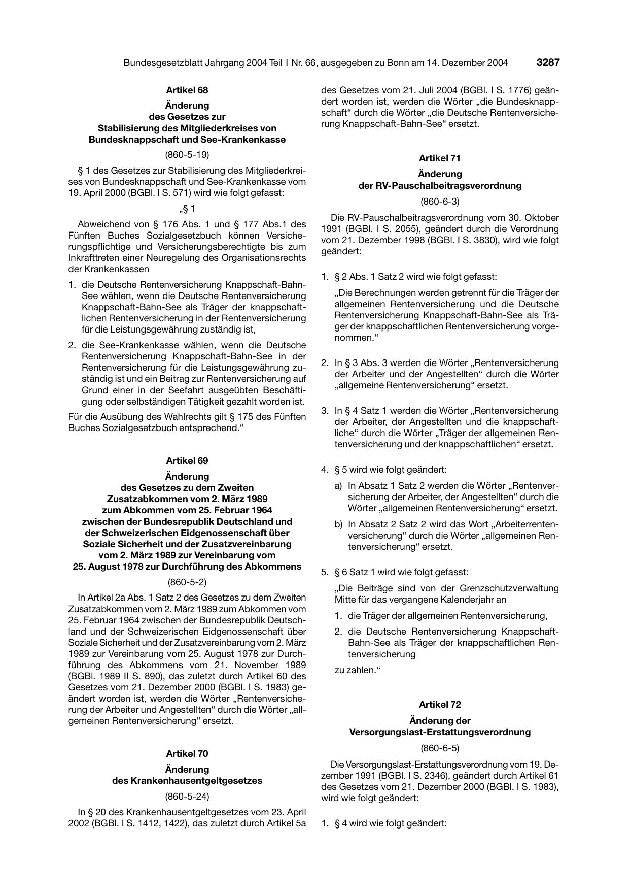BGBl. 2004, Seite 3287 — Originalseite als Abbildung