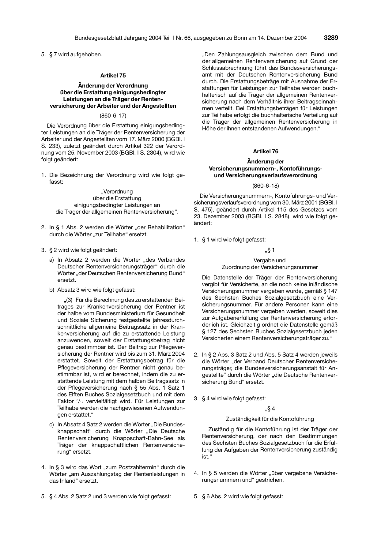 BGBl. 2004, Seite 3289 — Originalseite als Abbildung