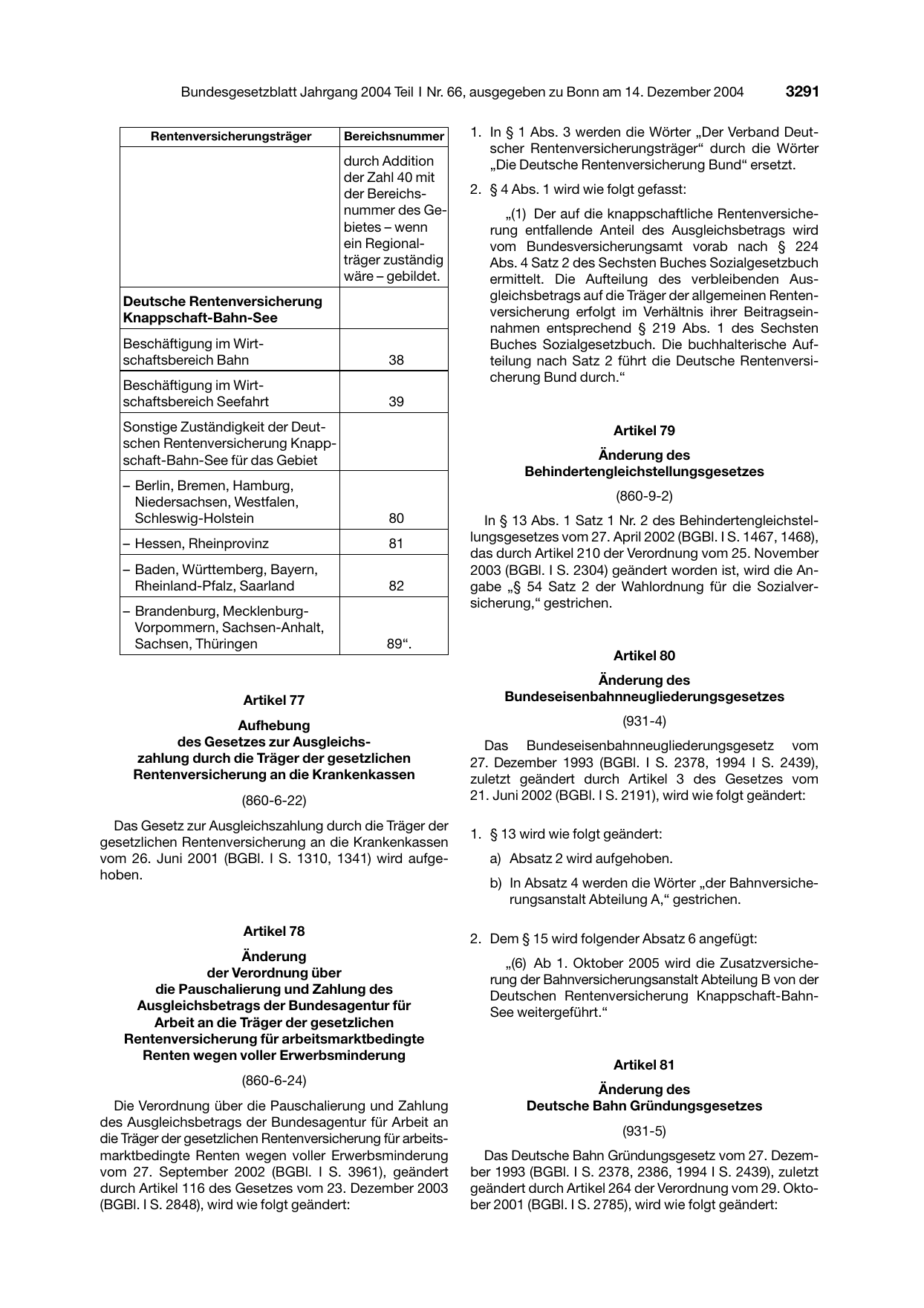 BGBl. 2004, Seite 3291 — Originalseite als Abbildung