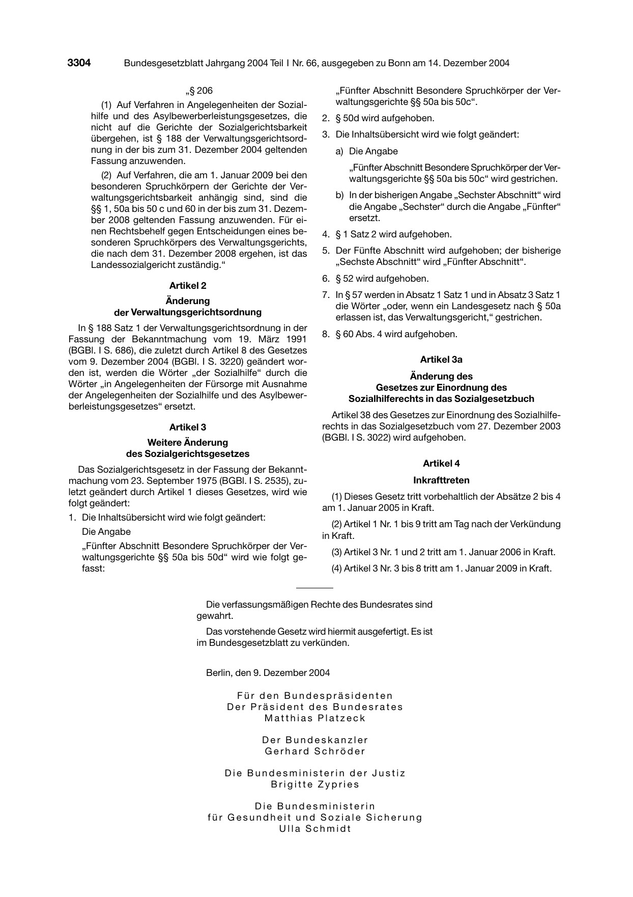 BGBl. 2004, Seite 3304 — Originalseite als Abbildung