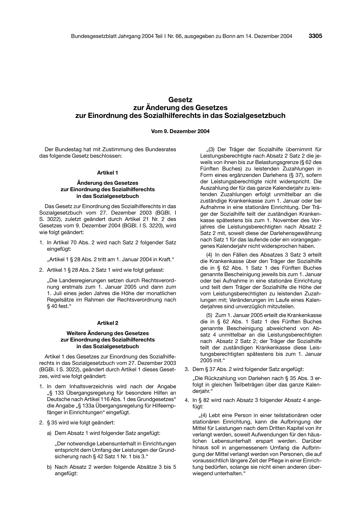 BGBl. 2004, Seite 3305 — Originalseite als Abbildung