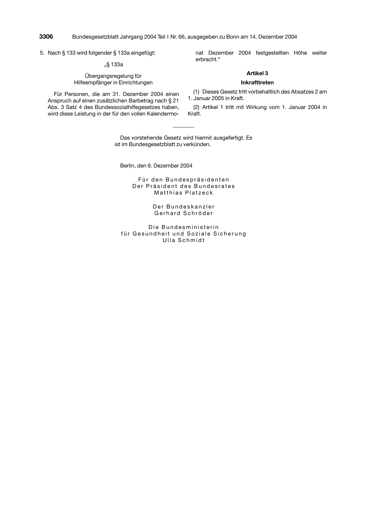 BGBl. 2004, Seite 3306 — Originalseite als Abbildung