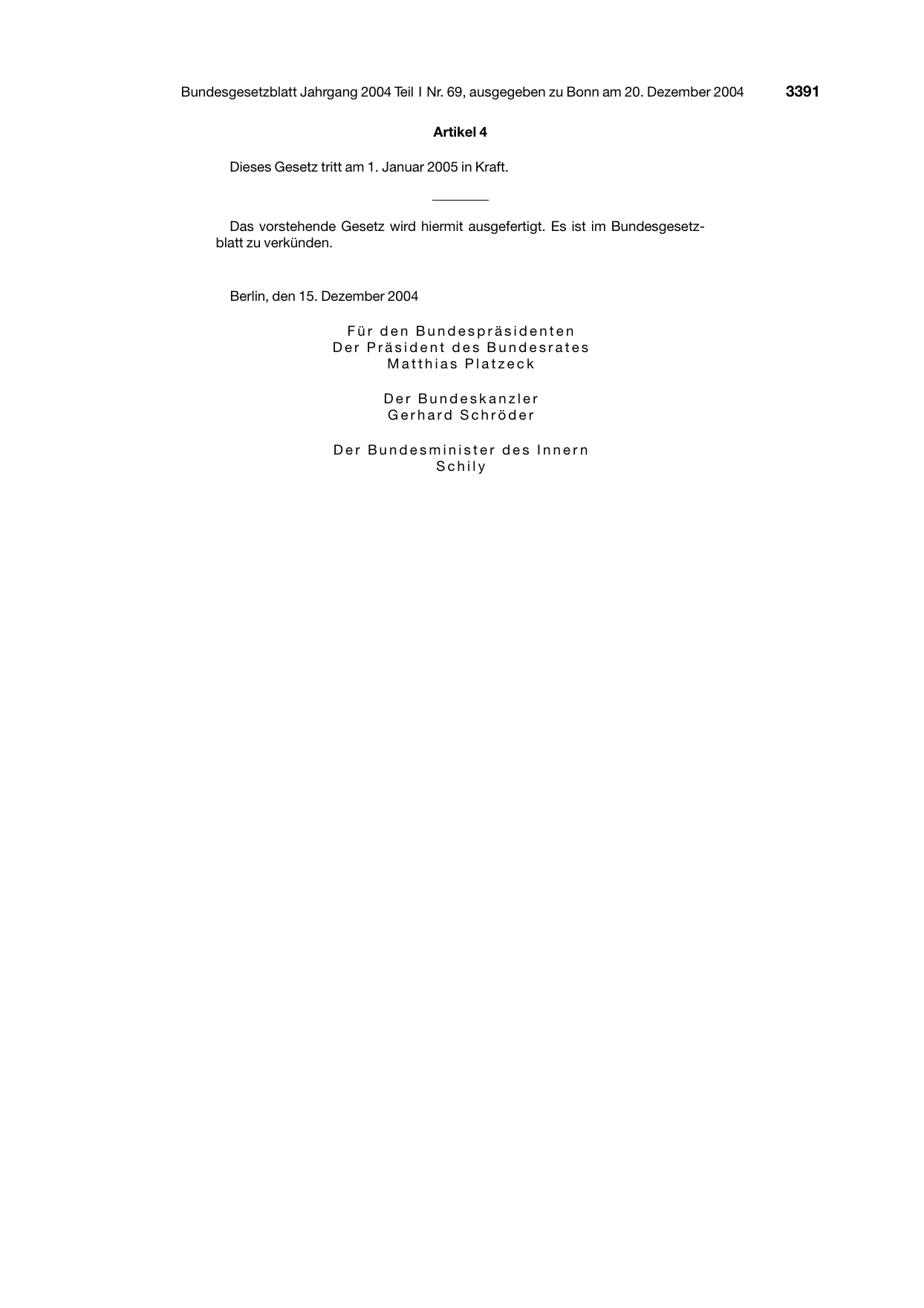 BGBl. 2004, Seite 3391 — Originalseite als Abbildung