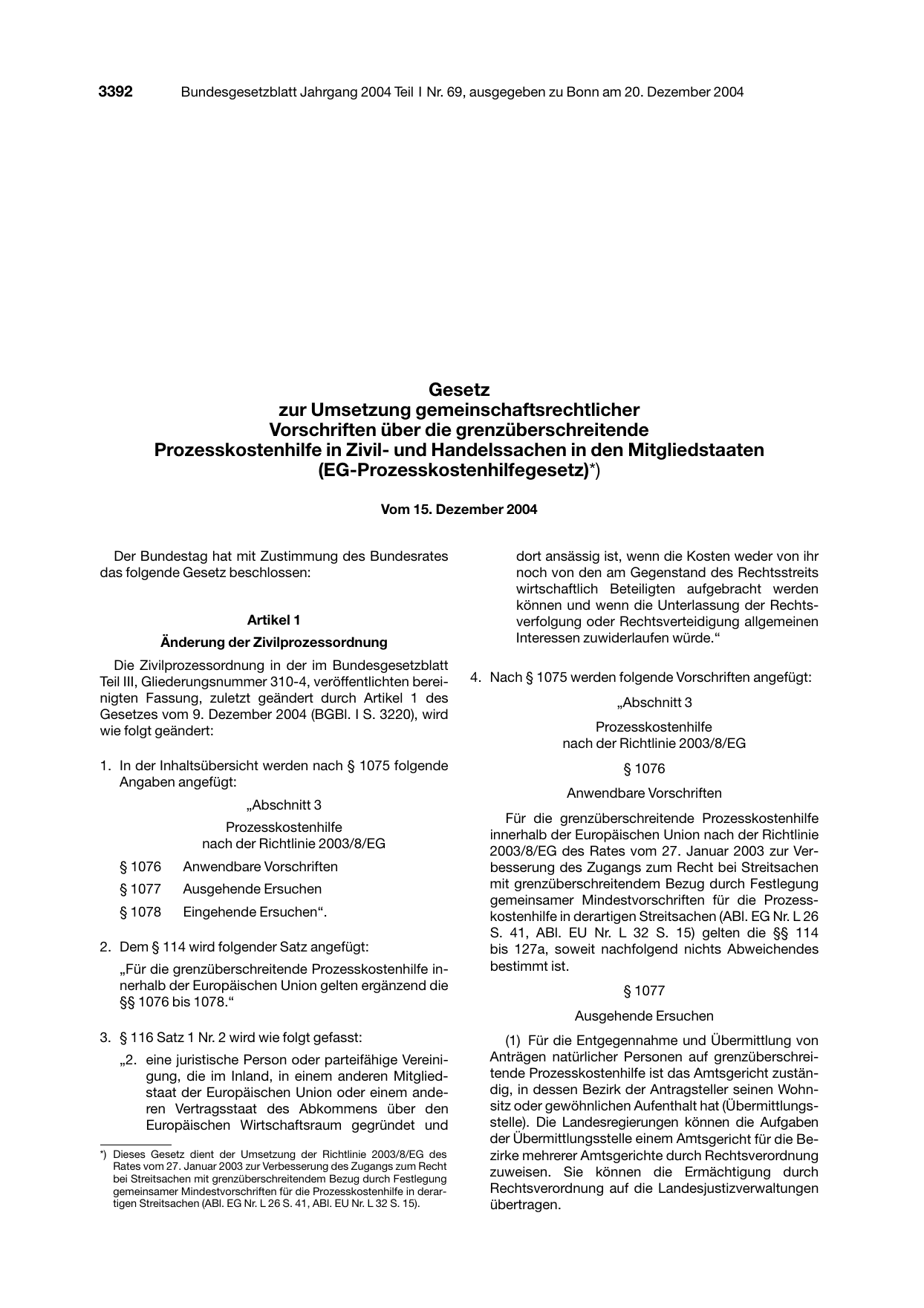 BGBl. 2004, Seite 3392 — Originalseite als Abbildung