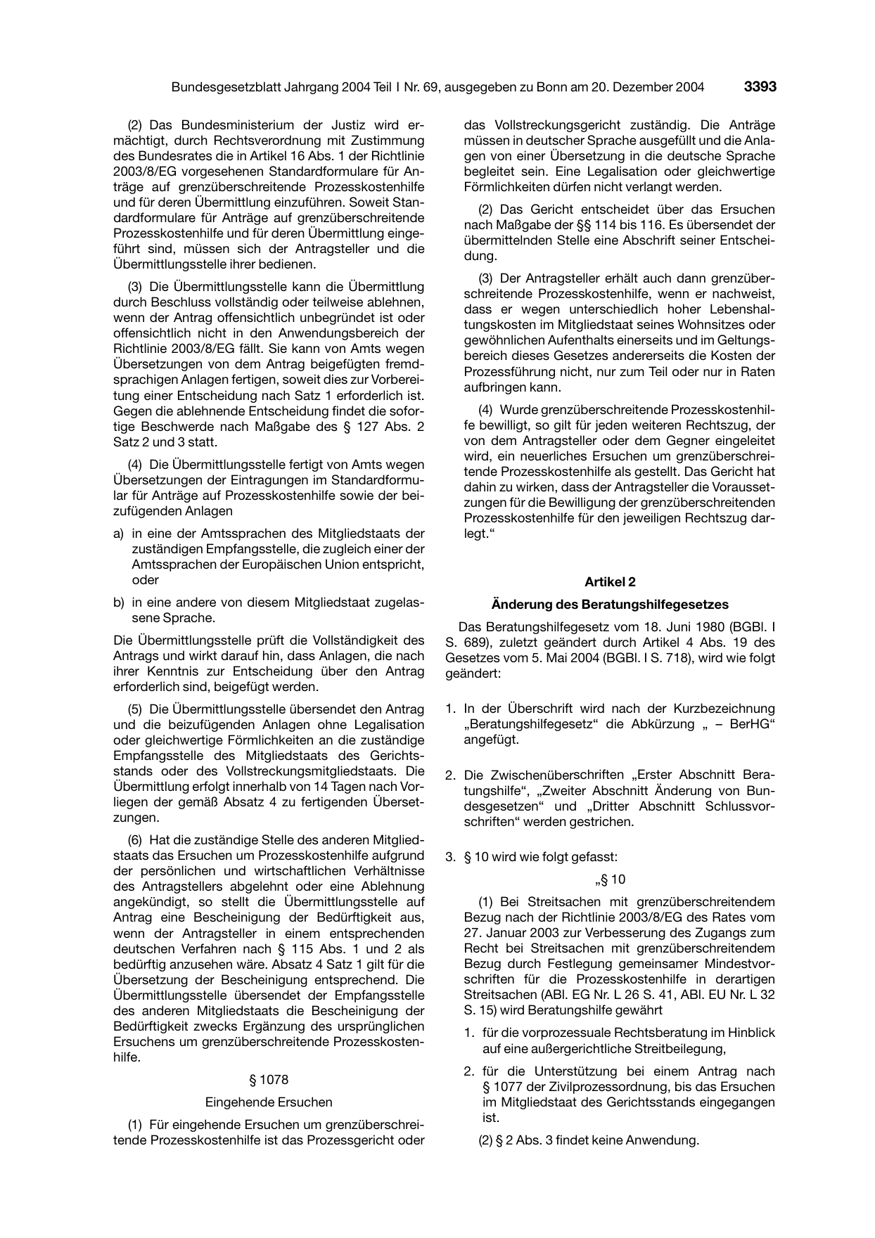BGBl. 2004, Seite 3393 — Originalseite als Abbildung