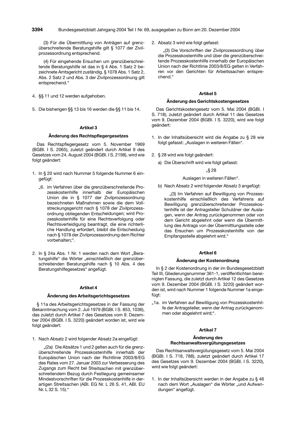 BGBl. 2004, Seite 3394 — Originalseite als Abbildung