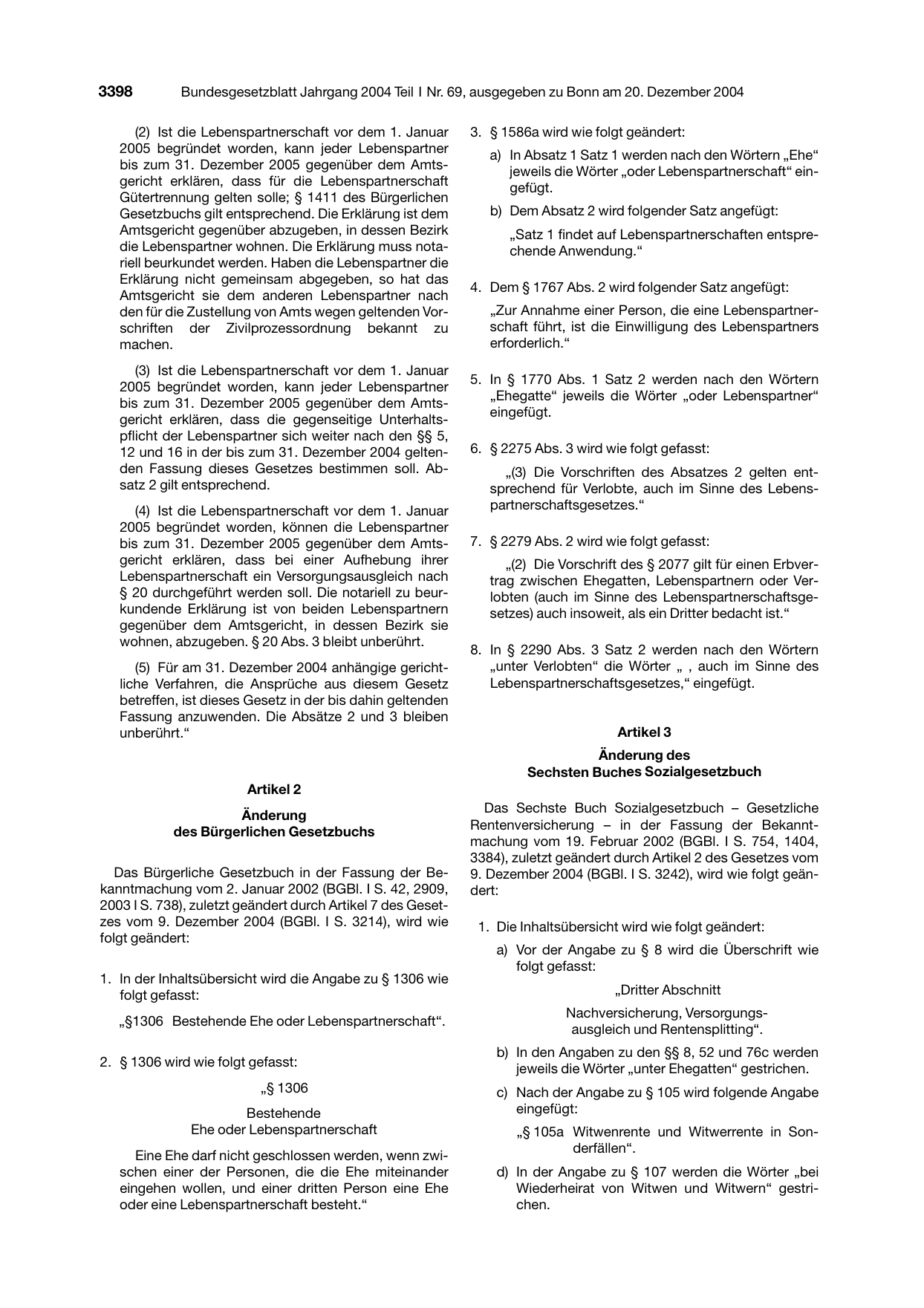 BGBl. 2004, Seite 3398 — Originalseite als Abbildung