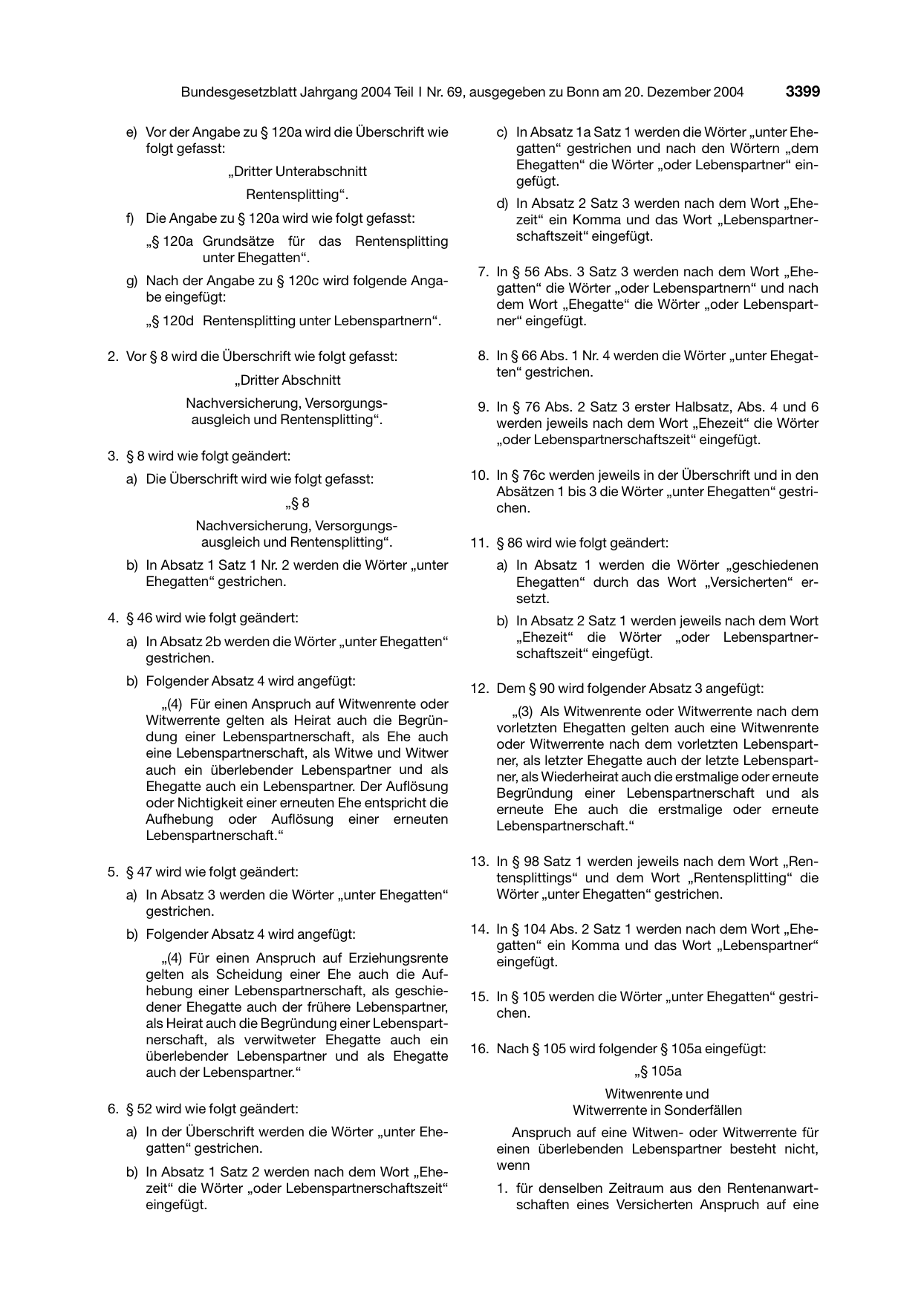 BGBl. 2004, Seite 3399 — Originalseite als Abbildung
