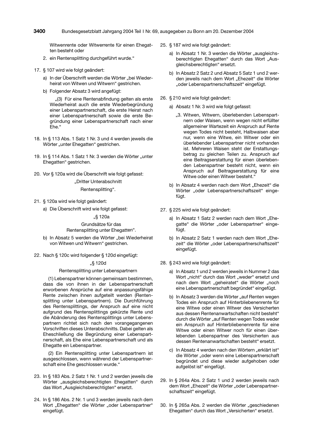 BGBl. 2004, Seite 3400 — Originalseite als Abbildung